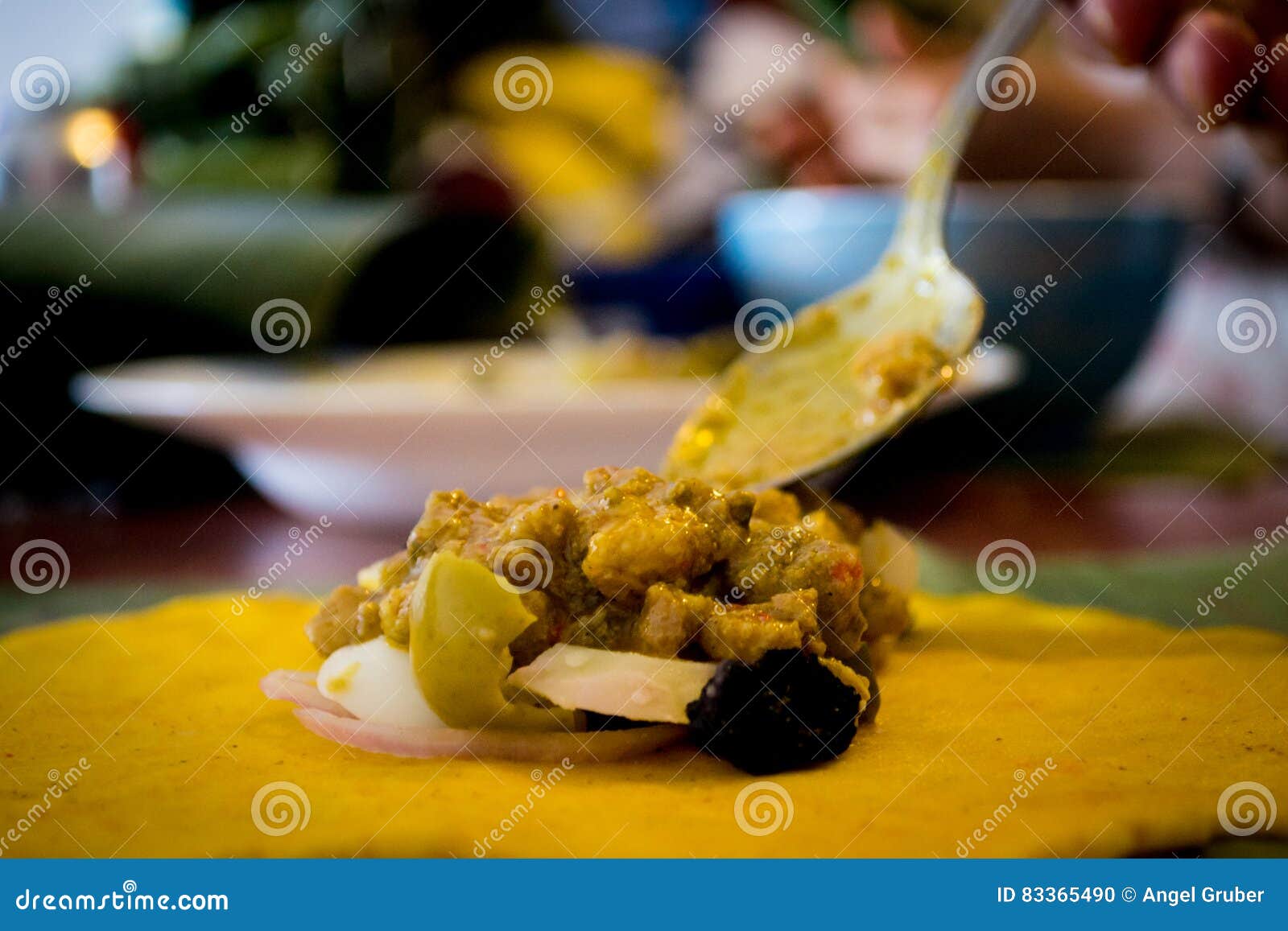 A tipical christmas dinner in venezuela. A closeup of cooking a traditional christmas dinner in venezuela