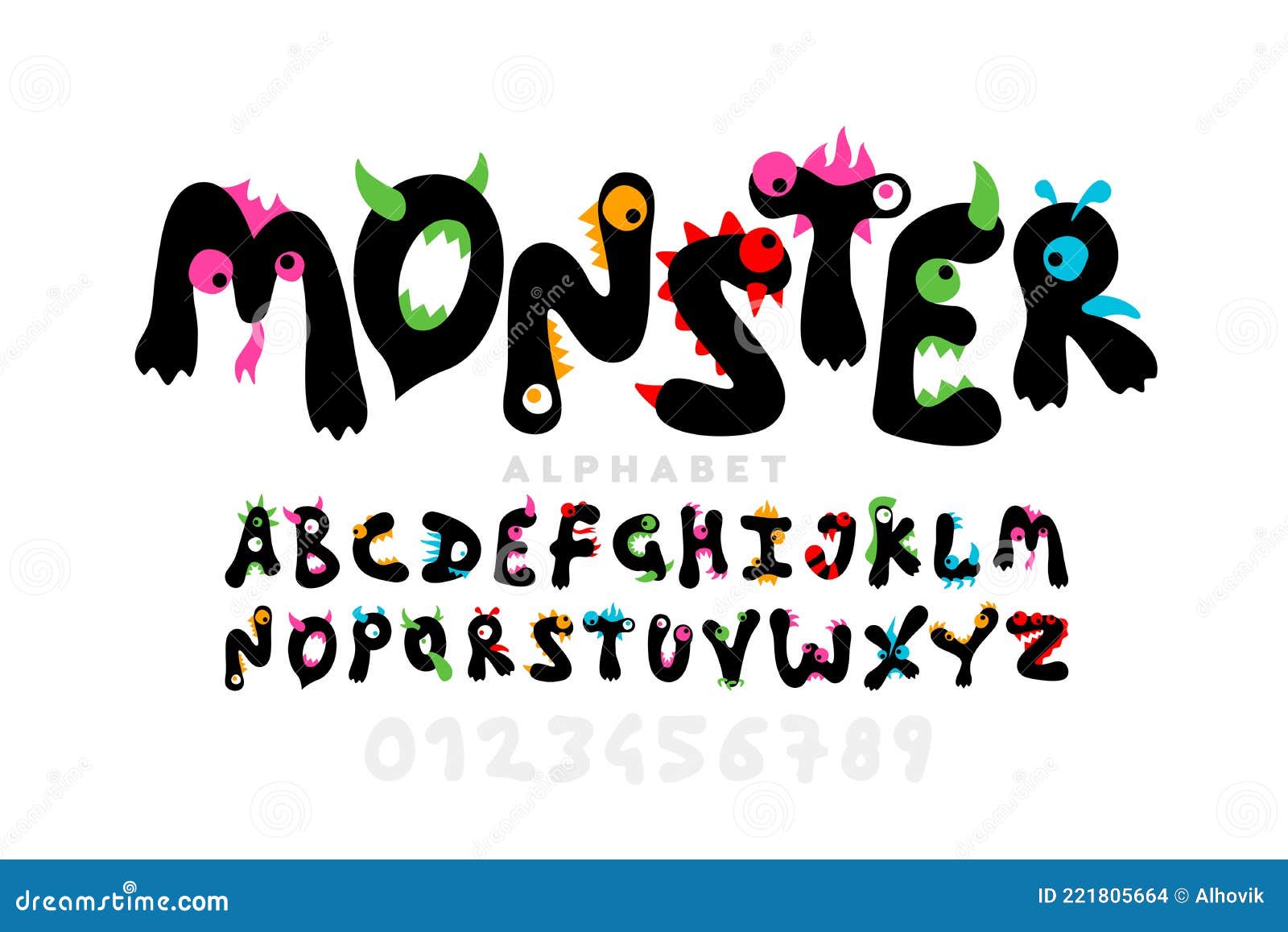 Tipo De Letra Del Estilo De Caricatura Del Monstruo Ilustración del Vector  - Ilustración de alfabeto, divertido: 221805664