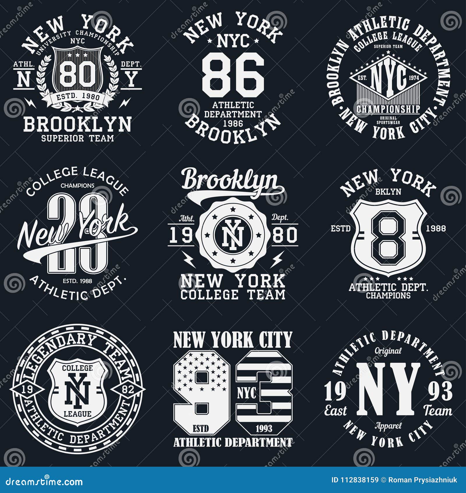 Tipografía De Nueva York, Sistema De La Atlética Para El Diseño De La Camiseta Gráficos Para La Ropa Del Depor del Vector - Ilustración de sportswear, brooklyn: 112838159