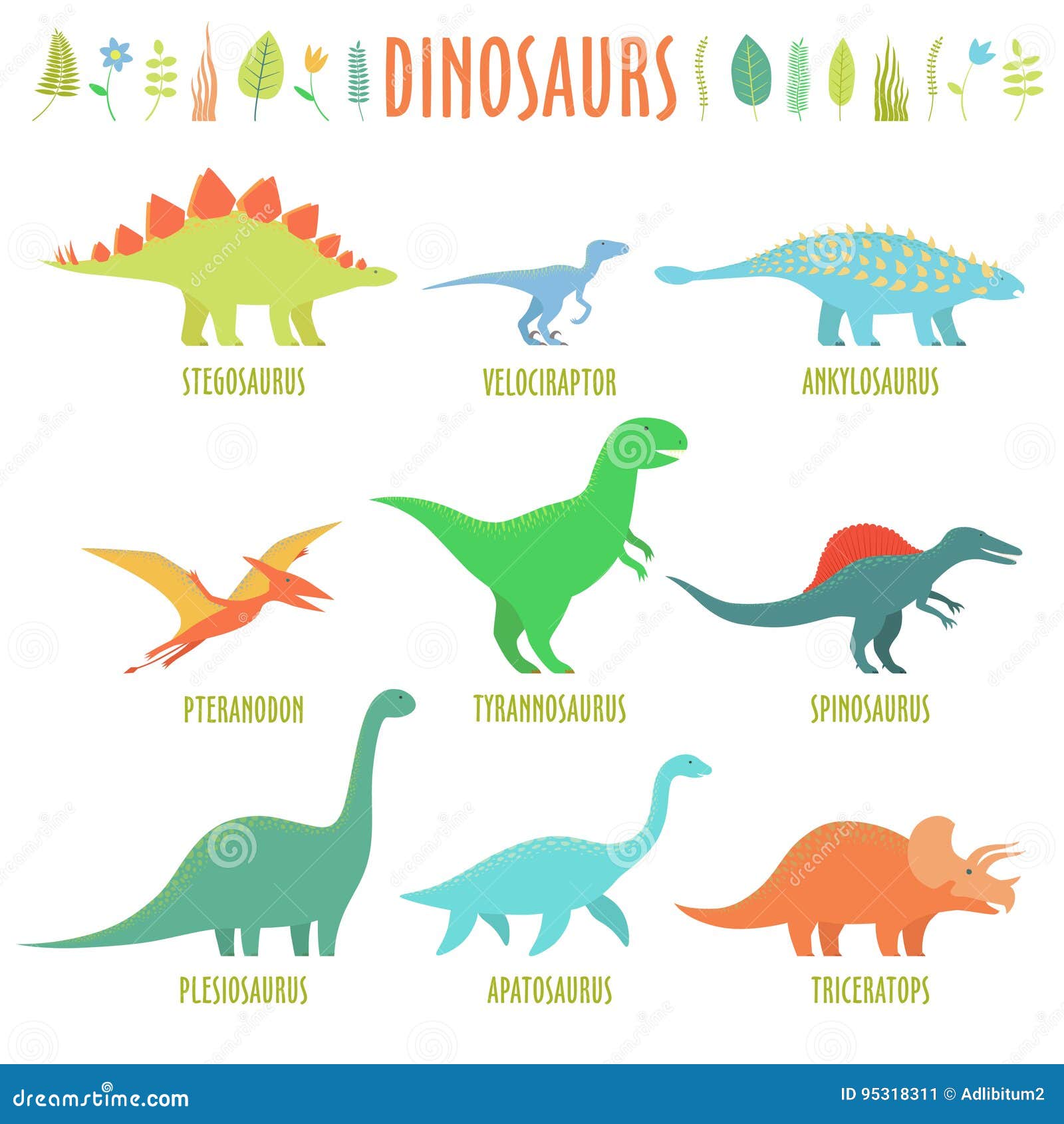 Tipos de los dinosaurios stock de ilustración. Ilustración de triceratops -  95318311