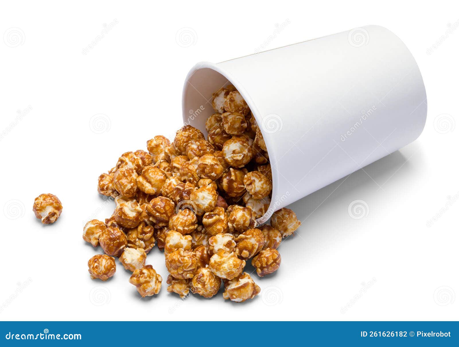 Tipped Tub of Caramel Corn stock photo. Image of caramel 261626182