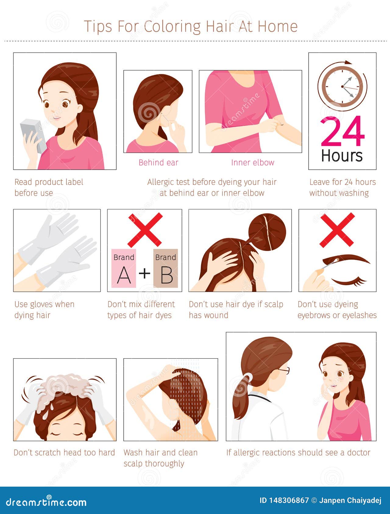 Tips and Precautions before Use Hair Dye for Coloring Own Hair at Home  Stock Vector - Illustration of equipment, damage: 148306867