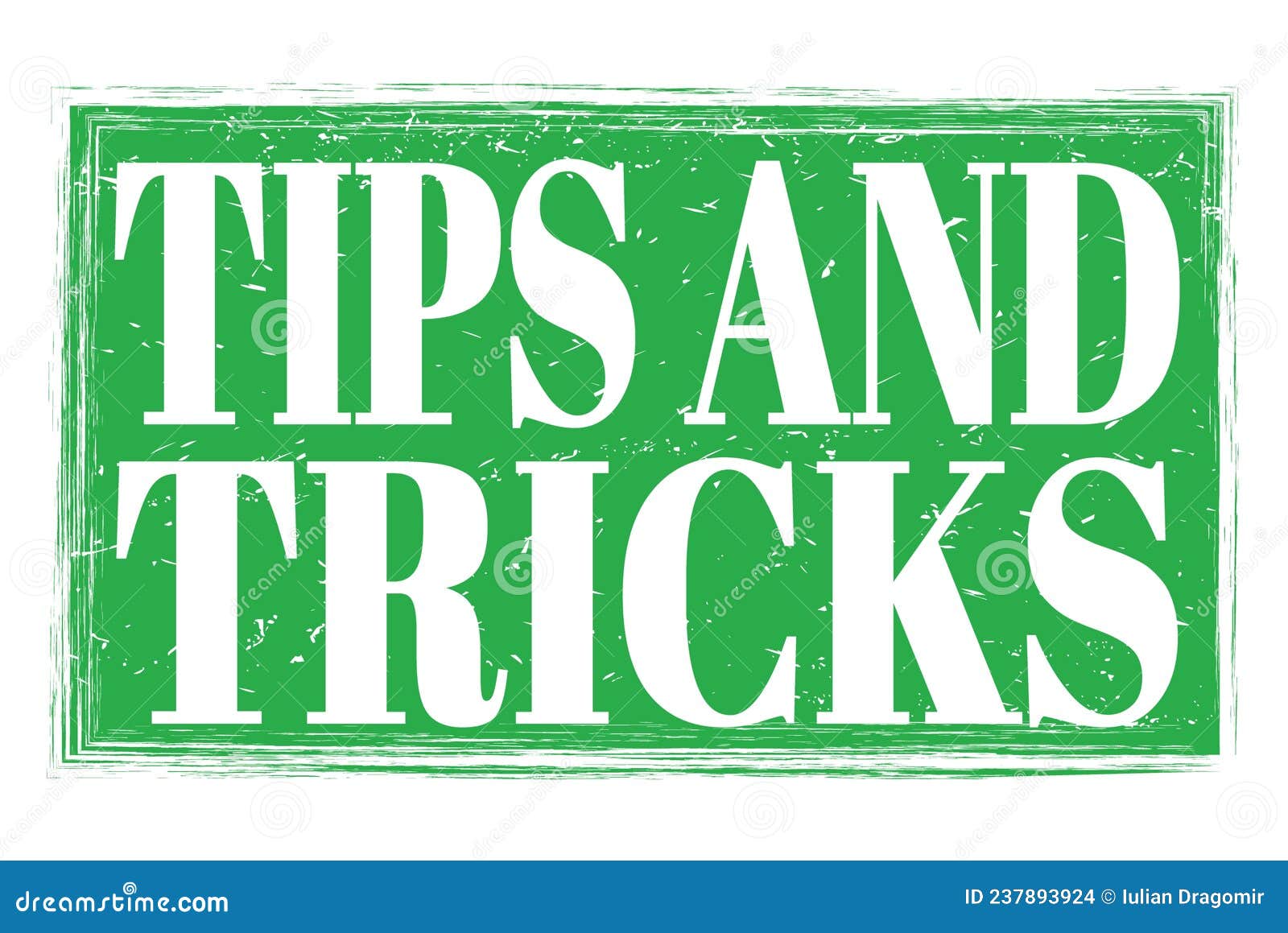 TIPS and TRICKS, Words on Green Grungy Stamp Sign Stock Illustration
