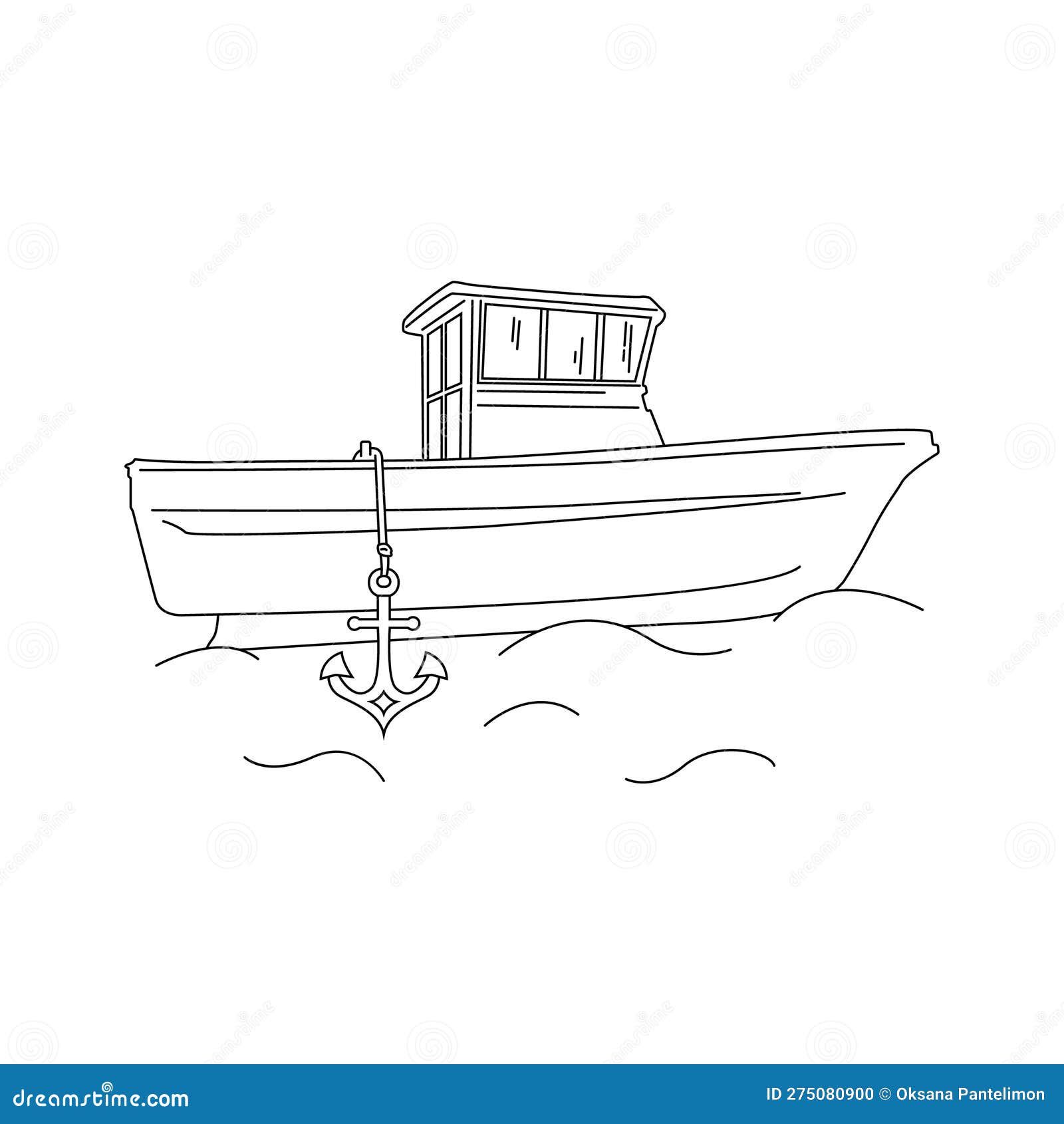 Tira Dibujos Animados Barco Con Ancla. Ilustración Vectorial Aislada En  Estilo Lineal. Simple Clipart. Elemento De Diseño. Marino Ilustración del  Vector - Ilustración de historieta, aislado: 275080900