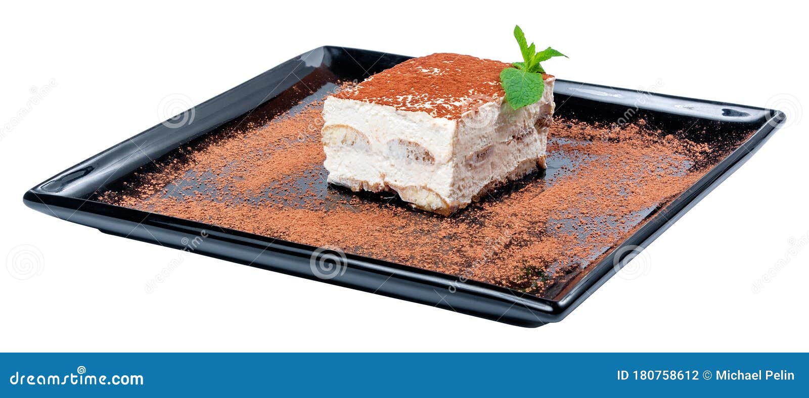 Tiramisu Cake On A Black Plate Stock Photo Image Of Bakery Minimal