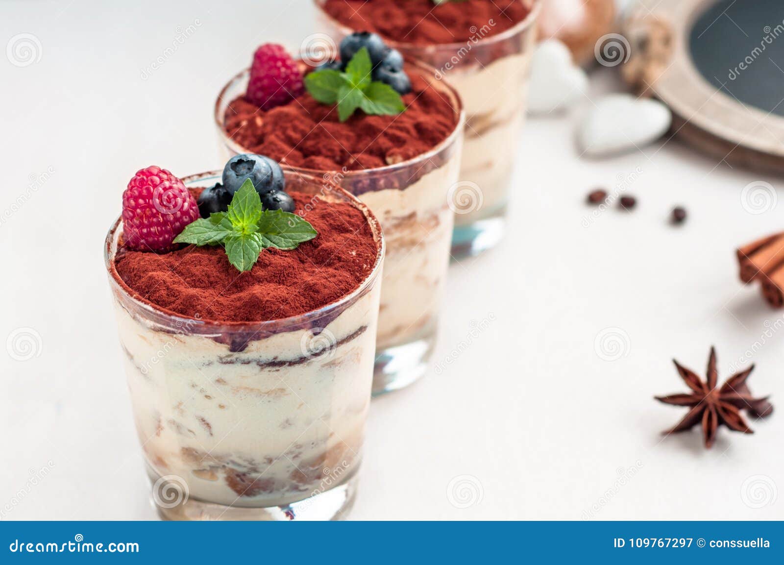 Tiramisu, Luxury Dessert in a Glass with Mint, Raspberries and ...