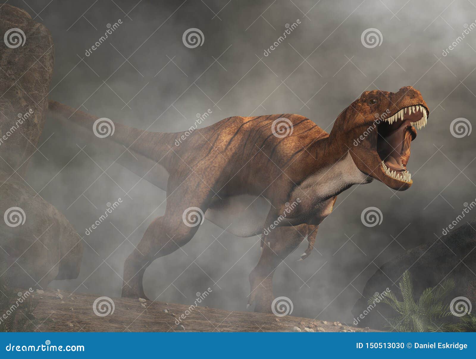 Tiranosaurio Rex Del Rugido En Niebla Stock de ilustración - Ilustración de  animal, peligroso: 150513030