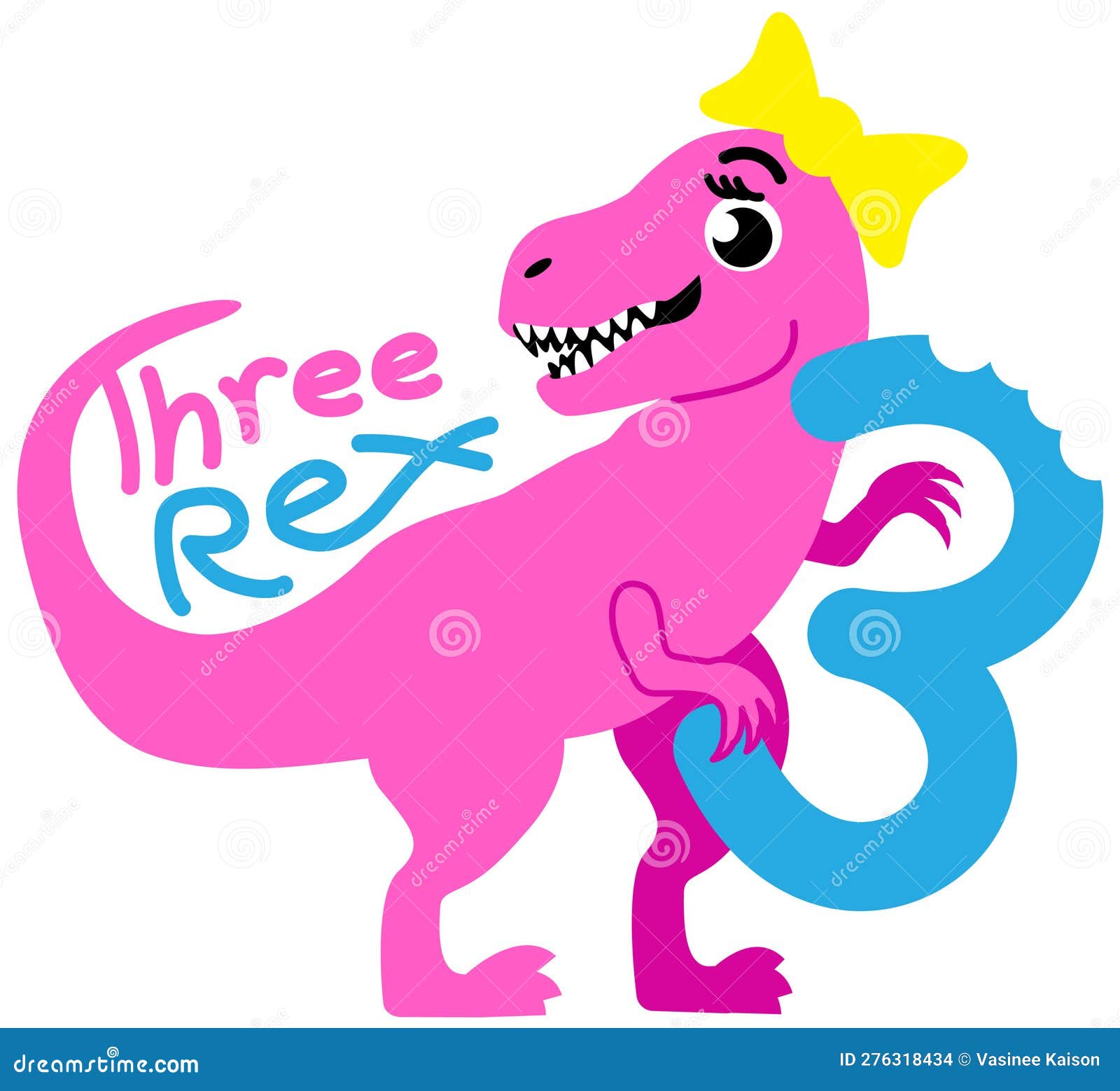 Tiranossauro De Dinossauro Rosa Três Rex. Ilustração do Vetor