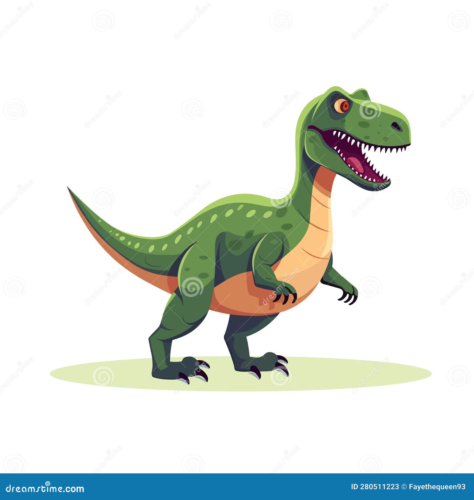 tiranossauro rex dos desenhos animados rugindo no fundo branco