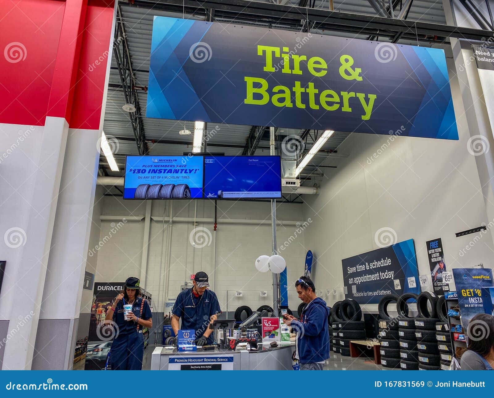 The Tire and Battery Aisle of a Sams Club Wholesale Retail Store