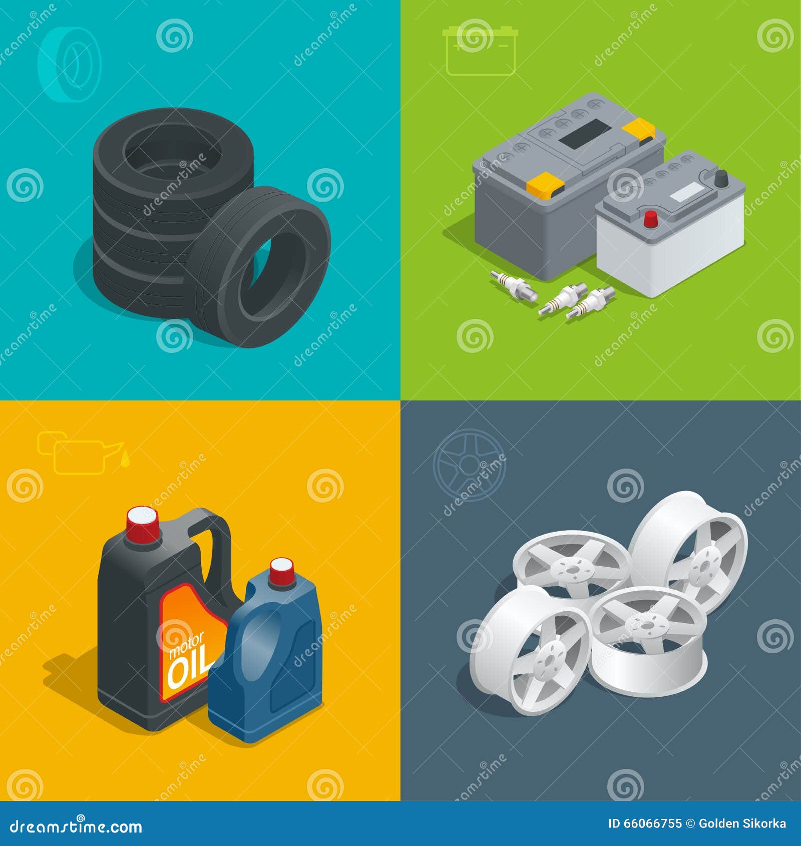 tire service car auto, repair icons flat 3d set   isometric . consumables for car