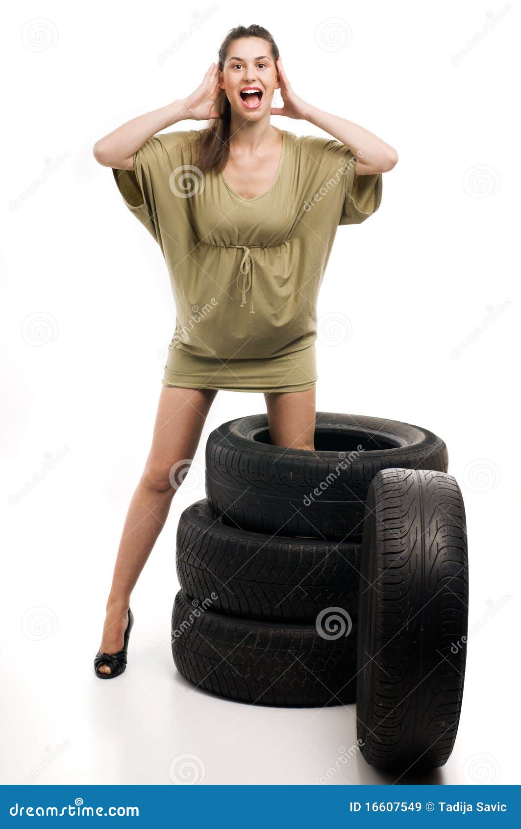 Tire and woman stock image. Image of vulcaniser, tire 16607549