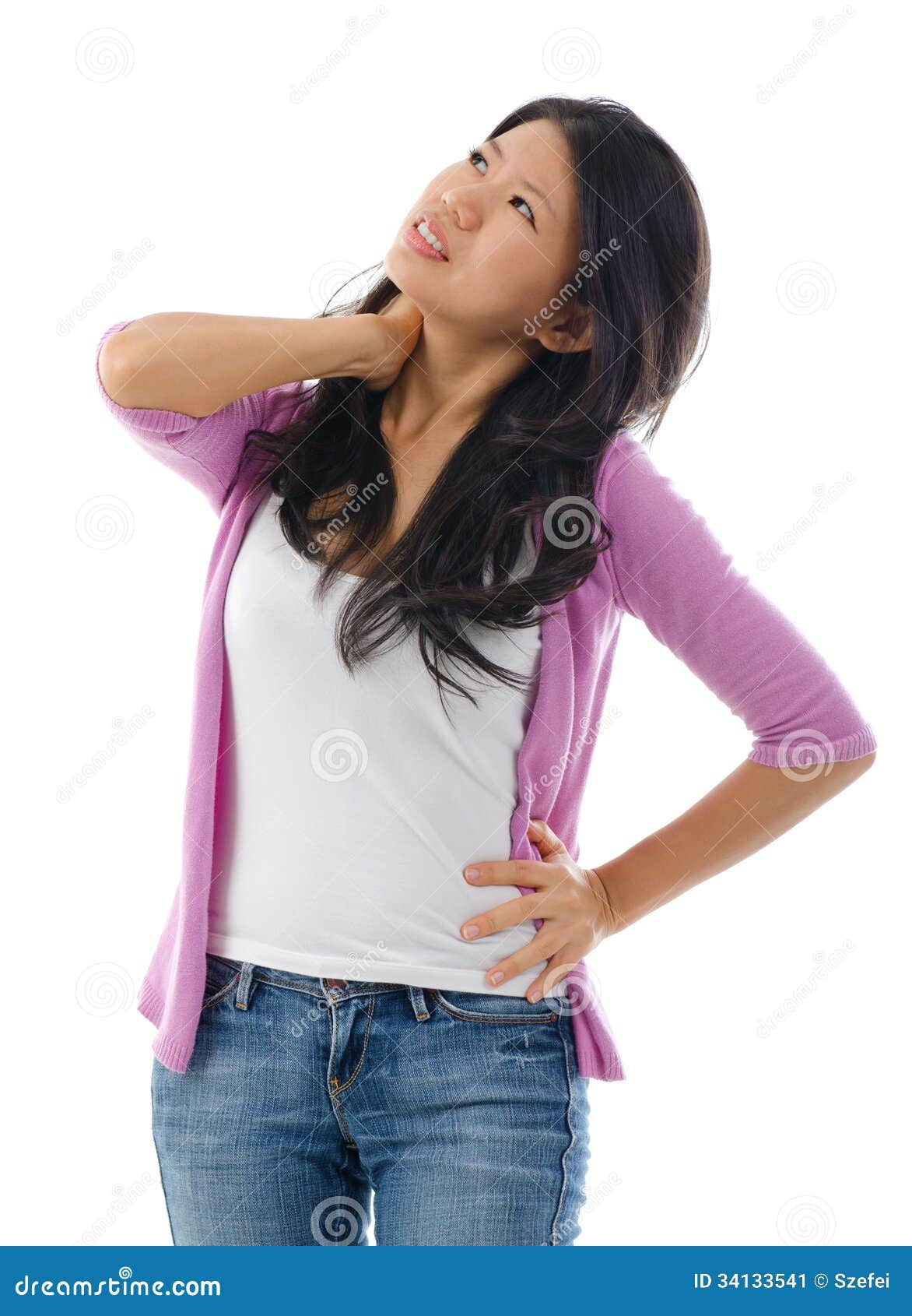 Tired Asian Woman Having Neck and Shoulder Pain Stock Image - Image of ...