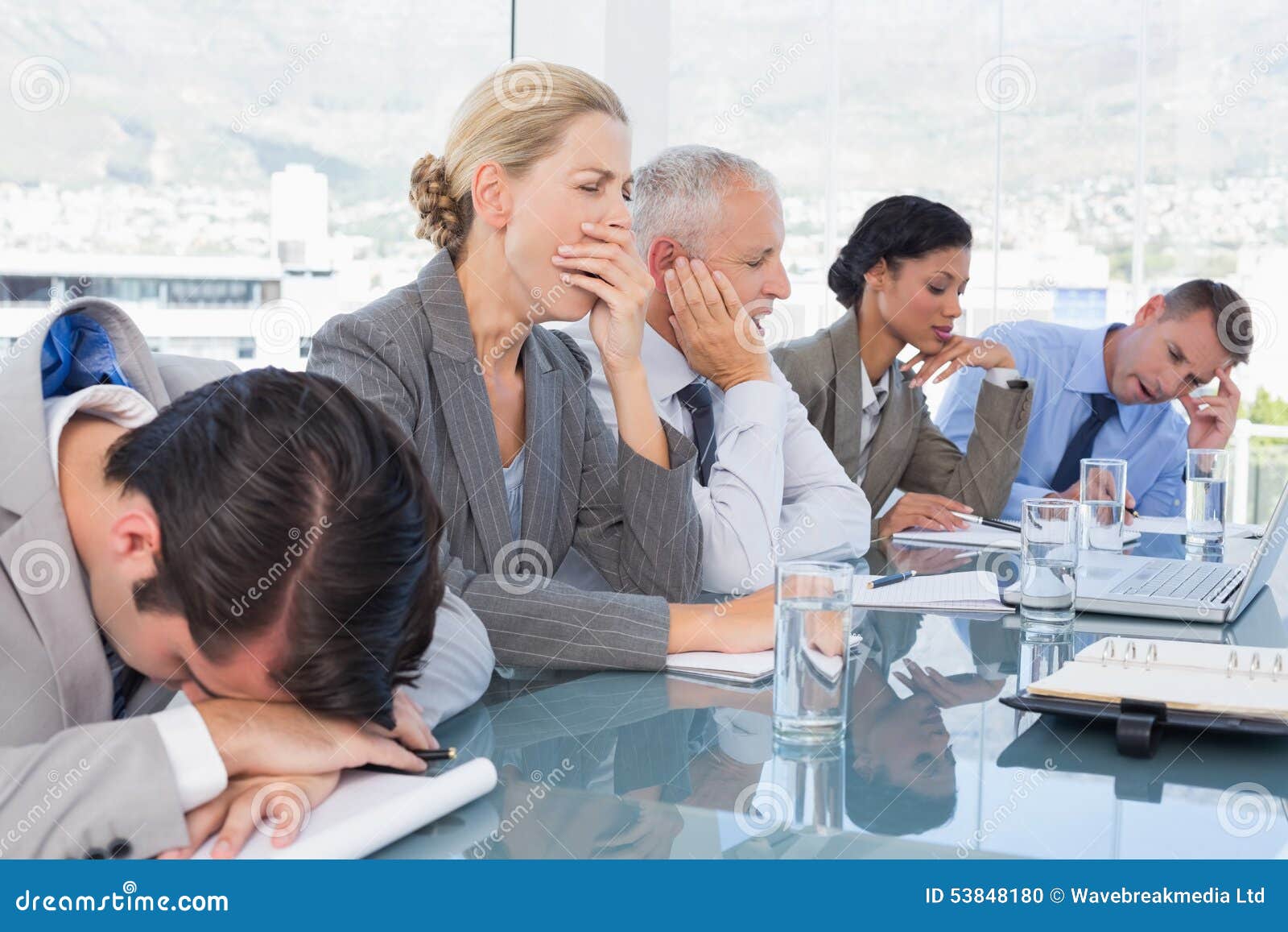 Team Leader Is Tired Of Newlyweds Tired Business Team at Conference Stock Photo - Image of businesswoman