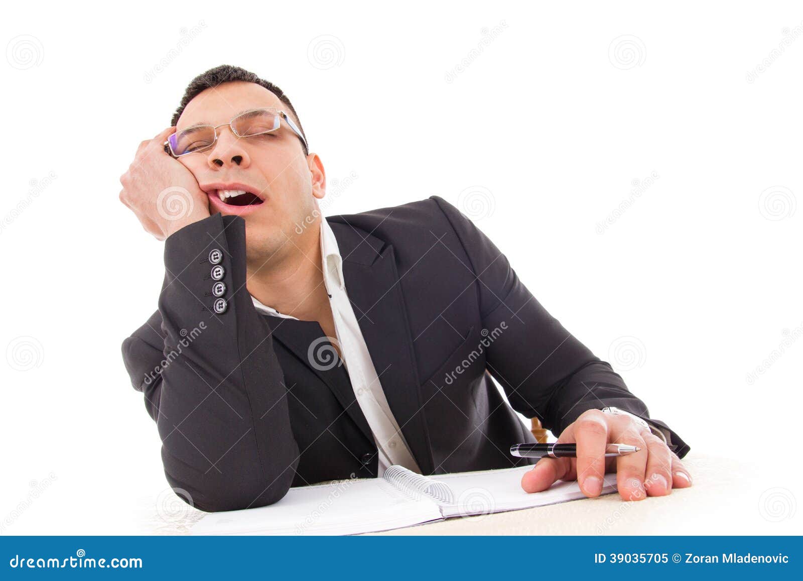 Tired Businessman Sleeping at Work Yawning Stock Image Image of