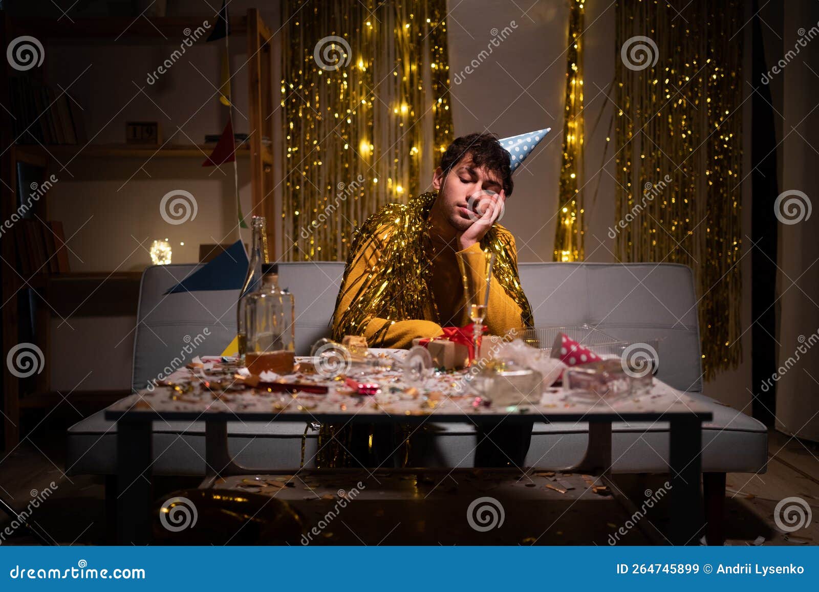 Tired Drunk Man after Party at Home Sitting on Sofa. Stock Image ...