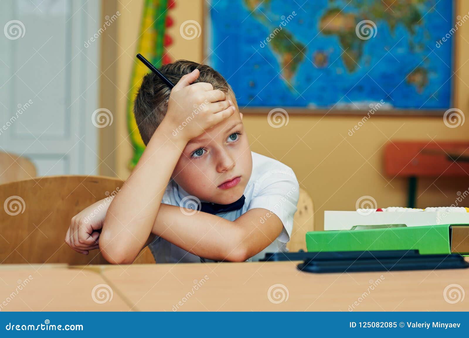Tired Elementary School Kid in Class Stock Image Image of classroom