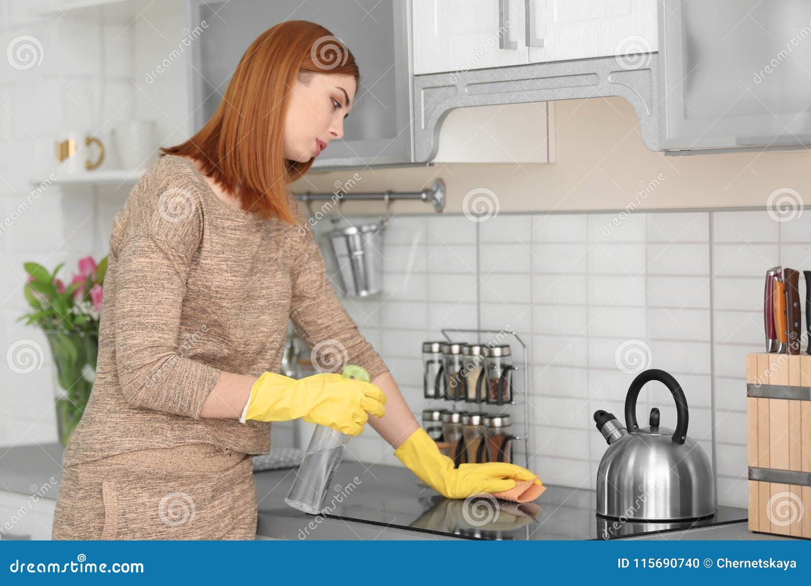 Tired Housewife Cleaning Kitchen Stock Photo Image Of Home