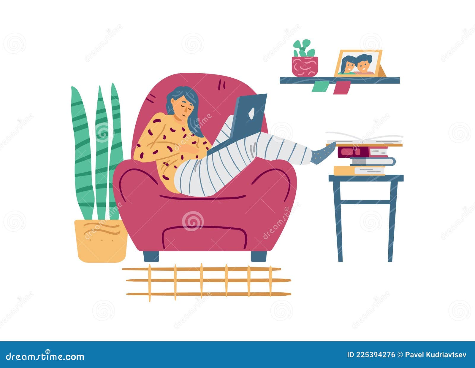 Tired Lazy Girl with Laptop Computer Sleep in Armchair a Vector  Illustration. Stock Vector - Illustration of cozy, modern: 225394276