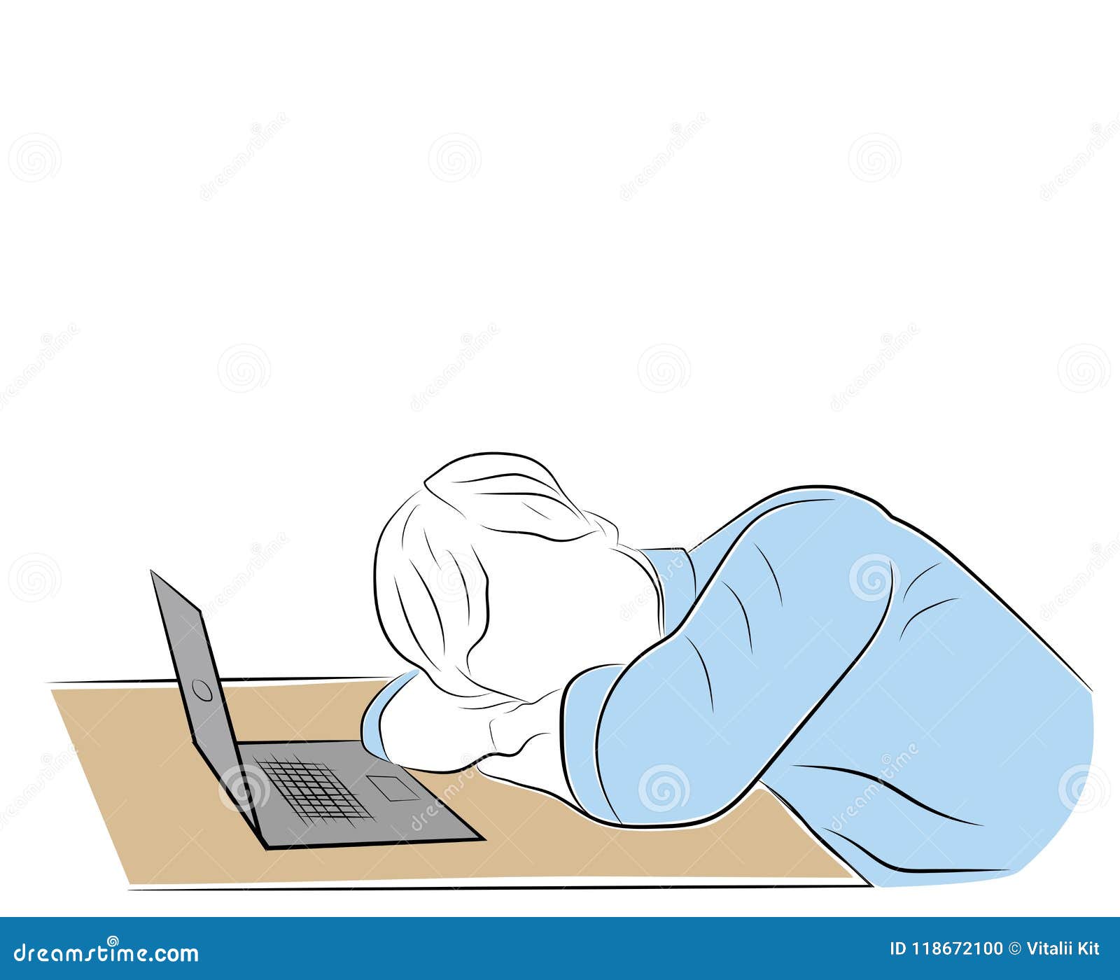 A Tired Man Fell Asleep At The Desk Vector Illustration Stock