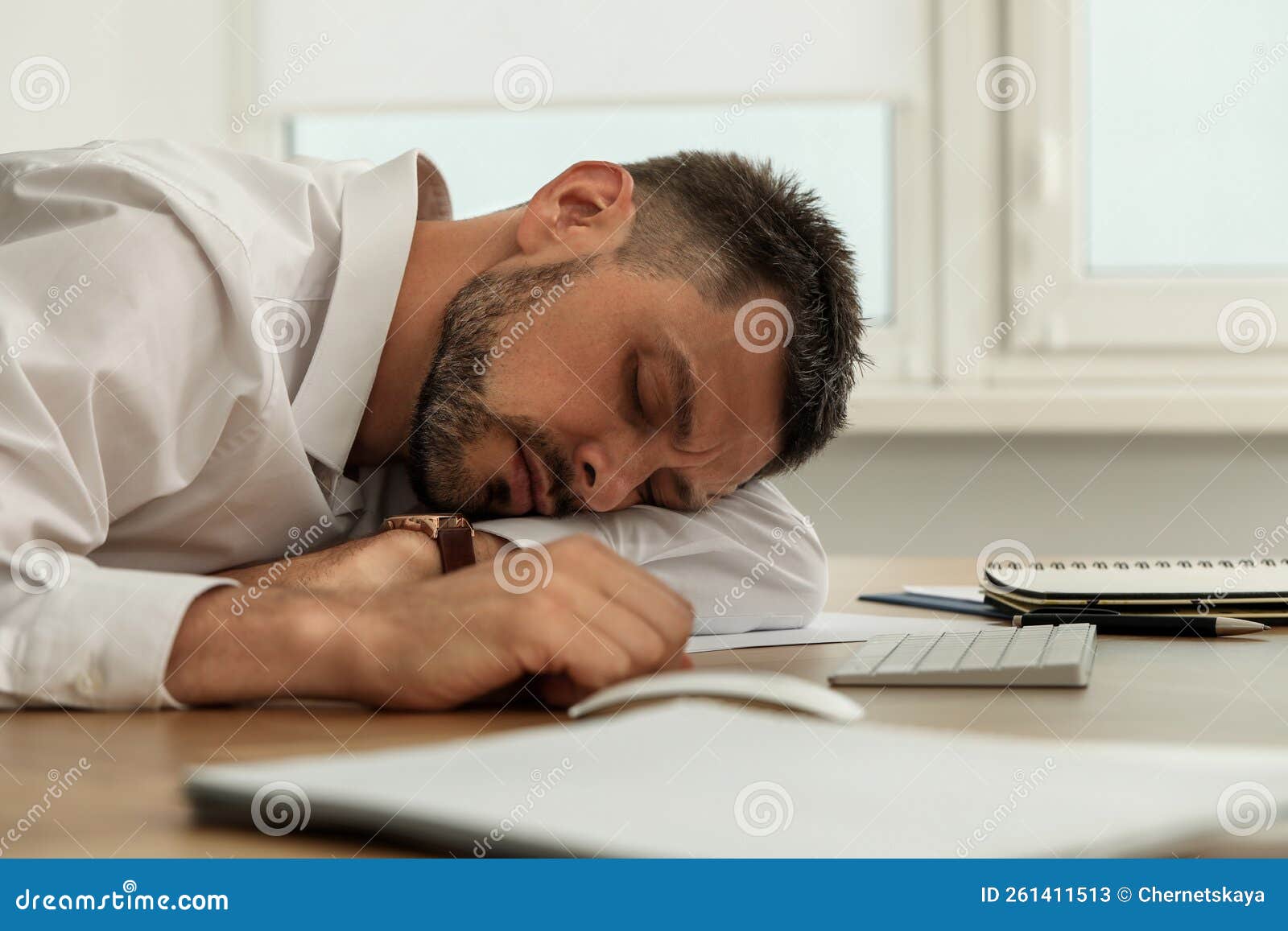 Tired Man Sleeping at Workplace in Office Stock Image Image of