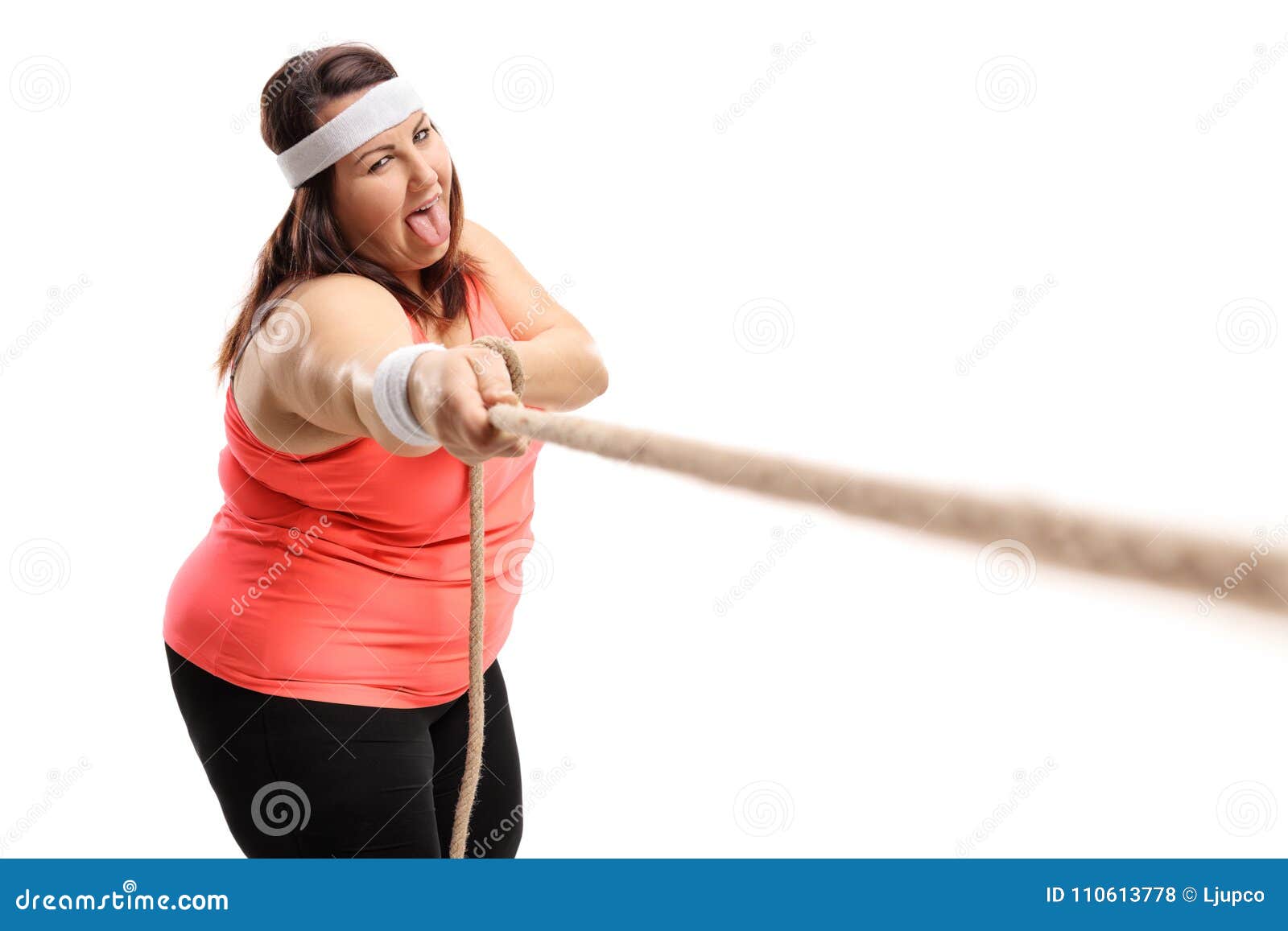 Tired Overweight Woman Pulling a Rope Stock Photo - Image of obesity,  chubby: 110613778