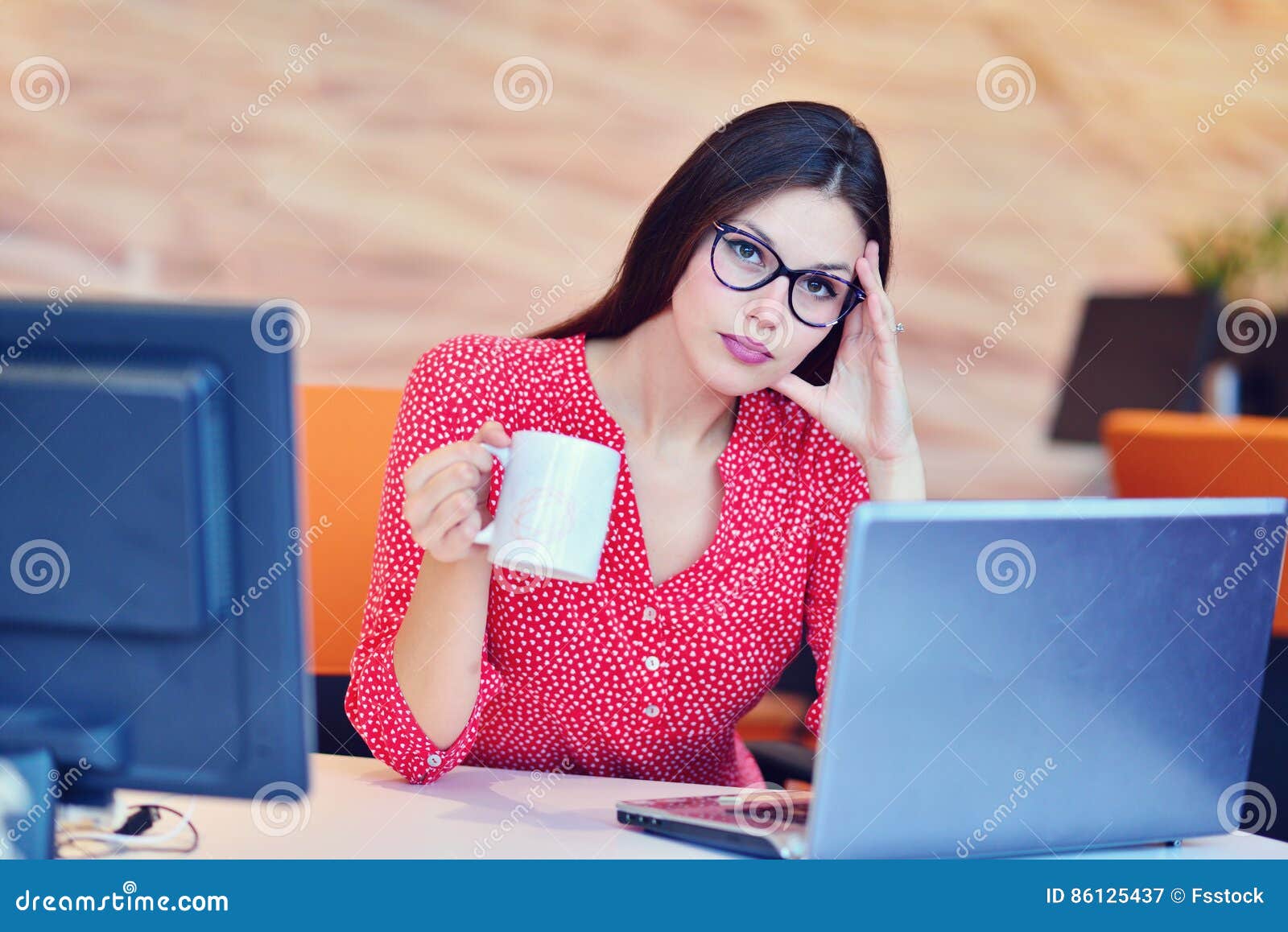 The Overworked Office Ladys Cafe Crush Tired Overworked Businesswoman at Office Covering Her Face with Hands
