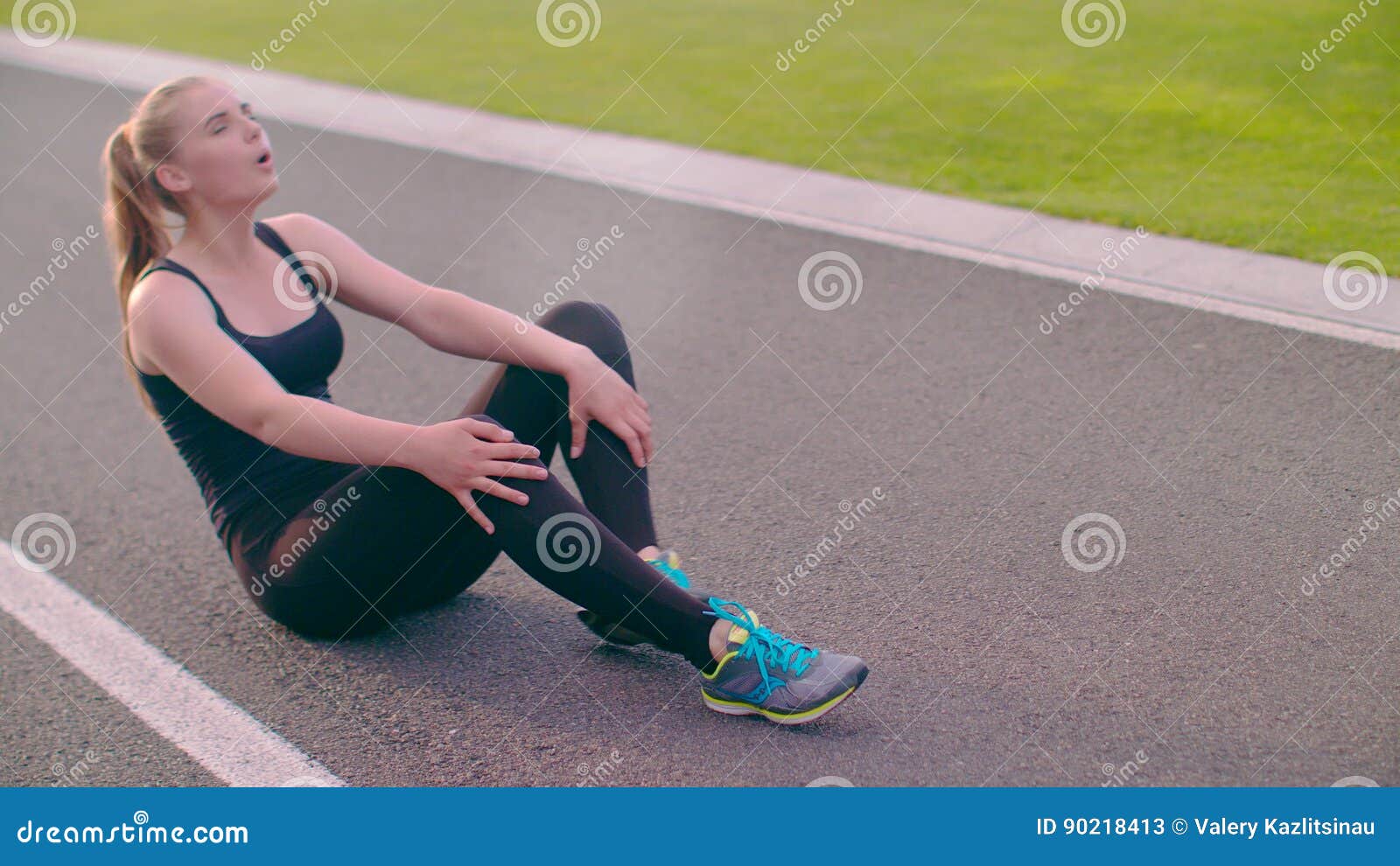 Tired Runner Sitting On Asphalt Road Exhausted Female Runner Breathing Hard Stock Video Video