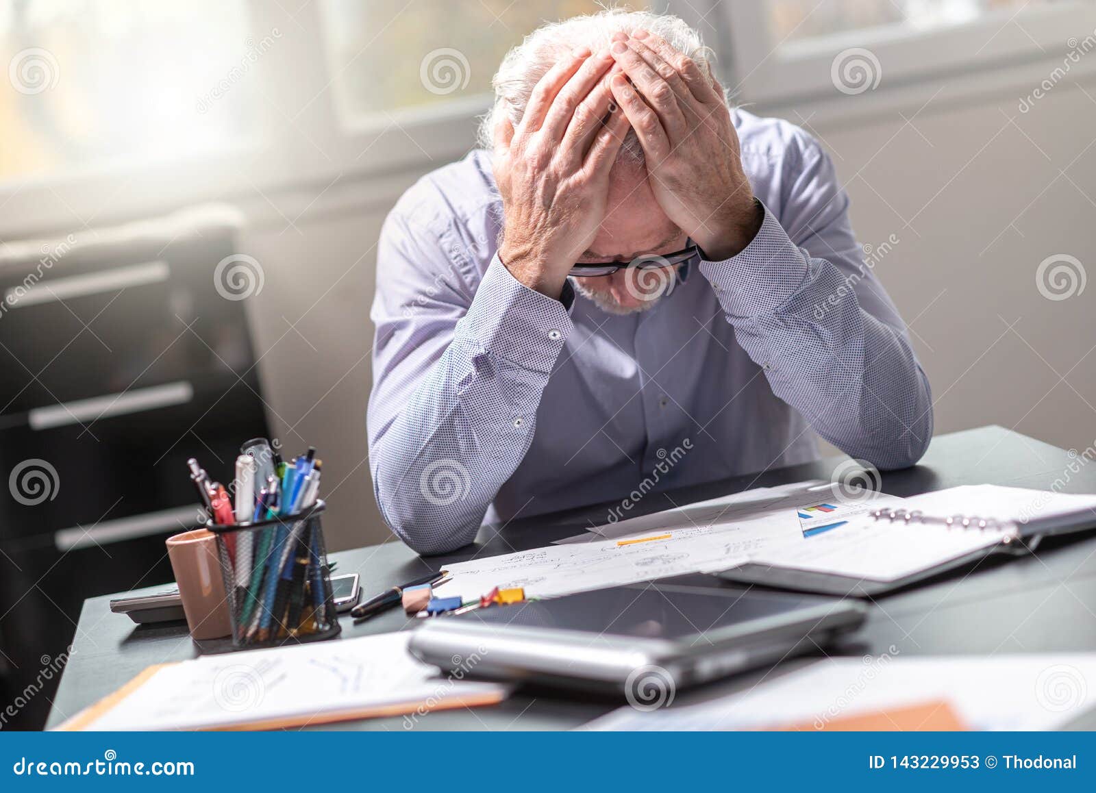 Tired Senior Businessman at Office, Light Effect Stock Image Image of