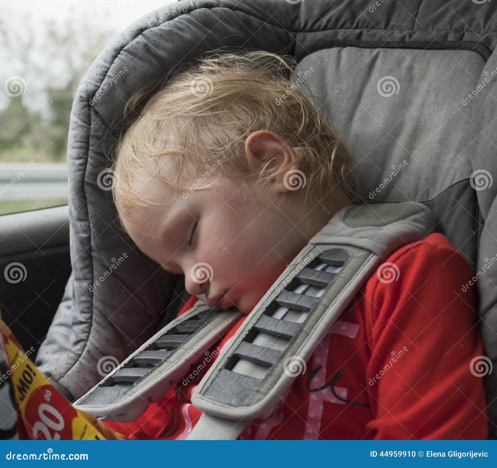 Tired Sleeping Child in Car Stock Photo Image of seat, road 44959910