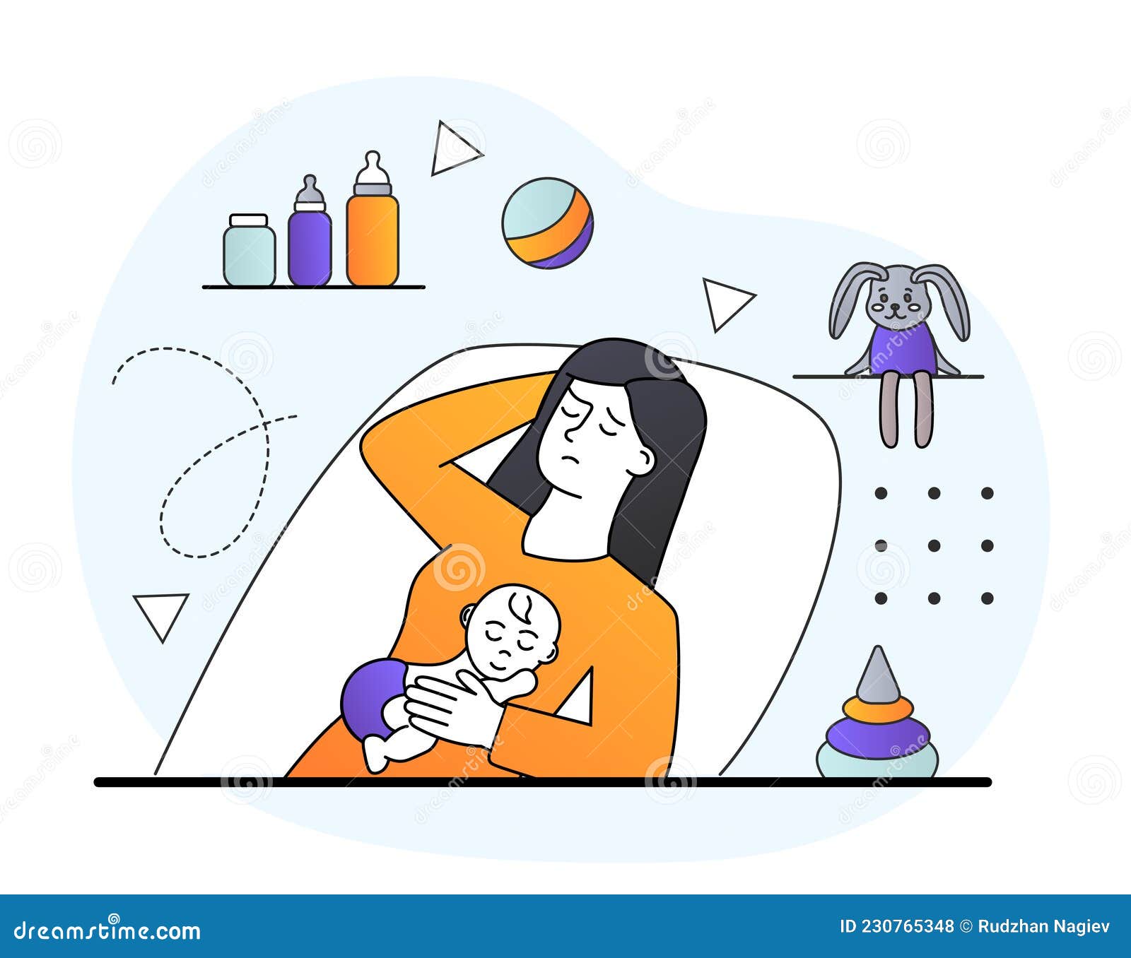 Tired sleeping mom concept stock vector. Illustration of bored - 230765348