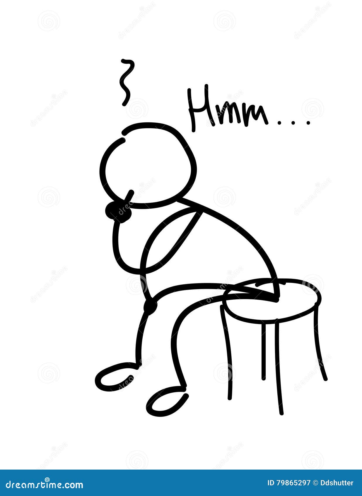 Tired Stick Man Or Stick Figure Sitting And Thinking Royalty-Free