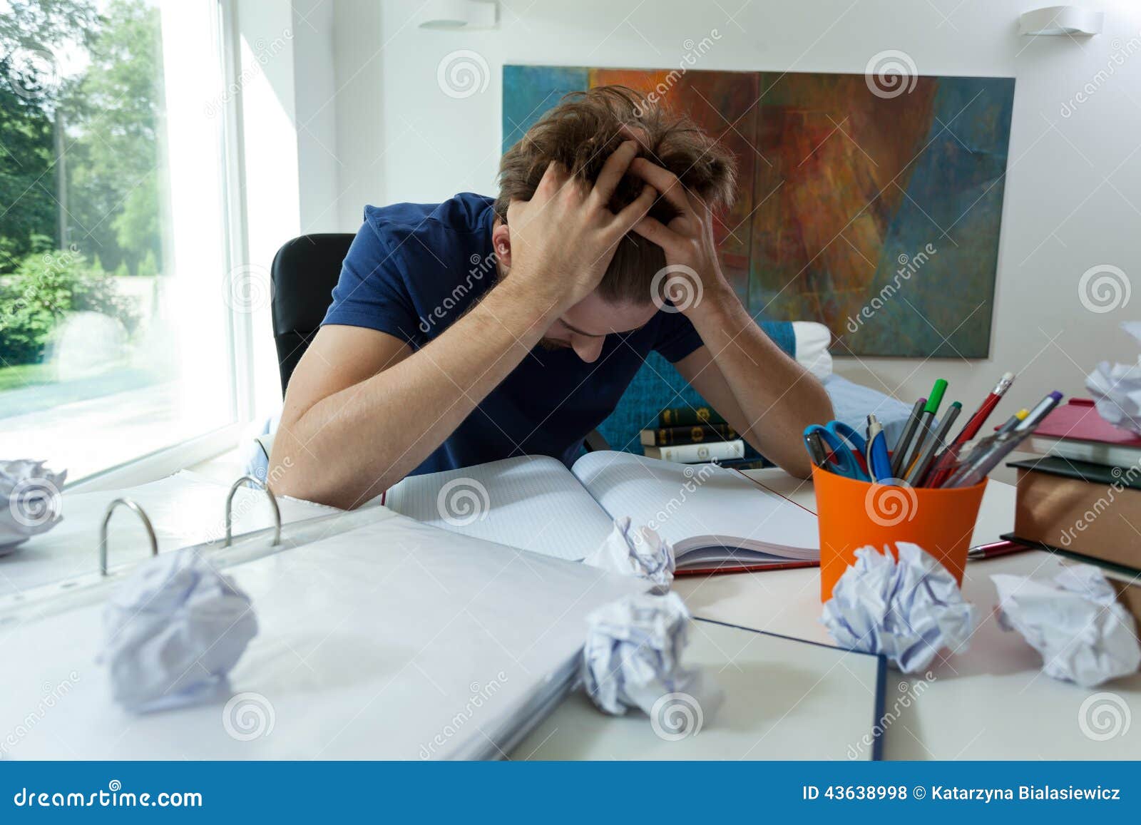 Tired Student before Difficult Exam Stock Photo Image of session