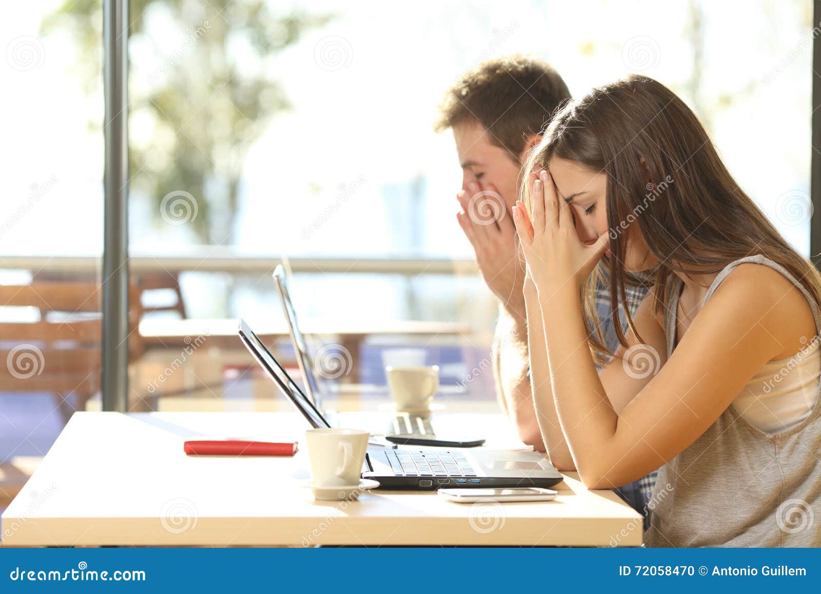 Tired Students Studying in a Coffee Shop Stock Photo Image of coffee