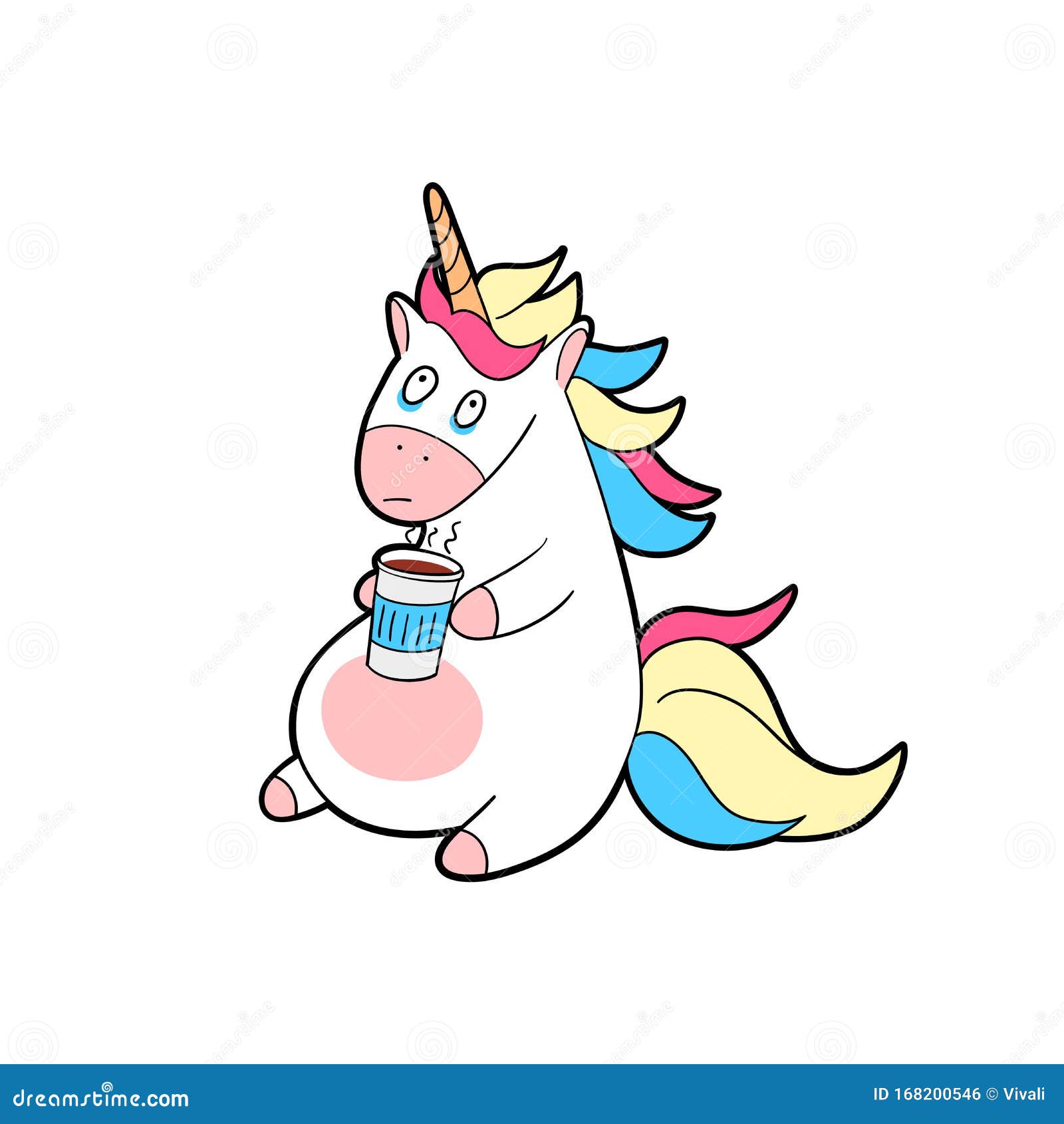 Tired Unicorn With A Cup Of Coffee In His Hands Unicorn With Coffee