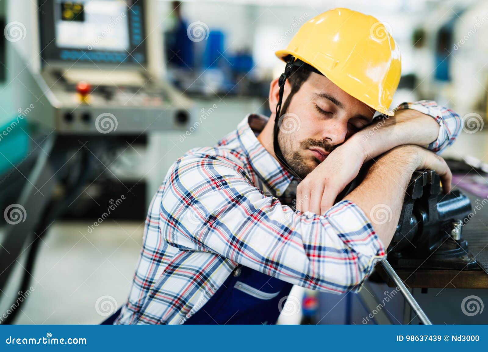 Tired Worker Fall Asleep during Working Hours in Factory Stock Image Image of industry