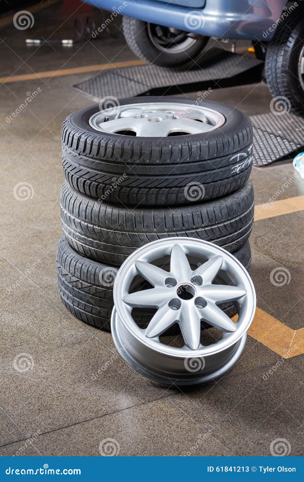 Tires and Hubcaps at Auto Repair Shop Stock Image Image of collection