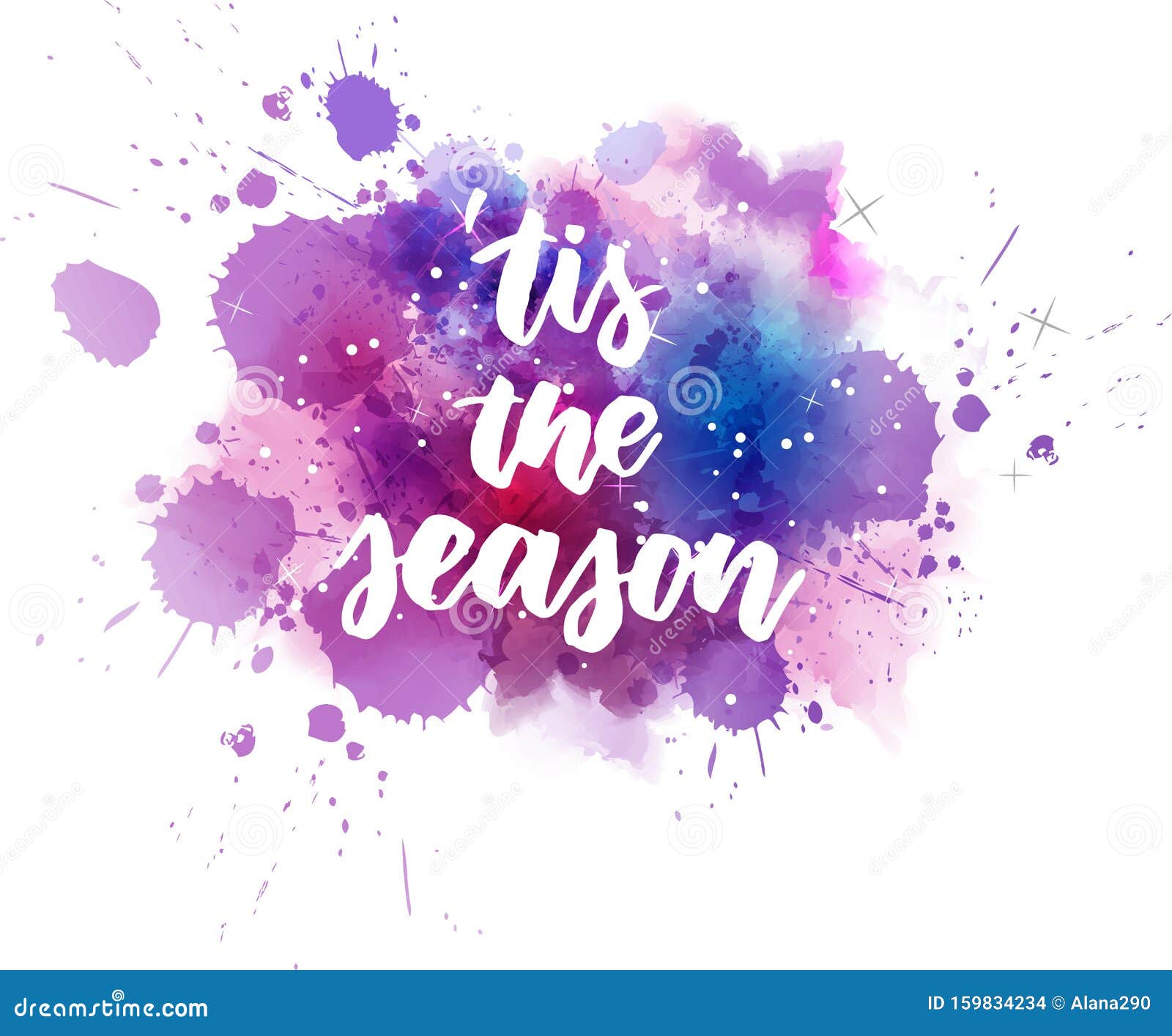 tis the season lettering on watercolor paint splash