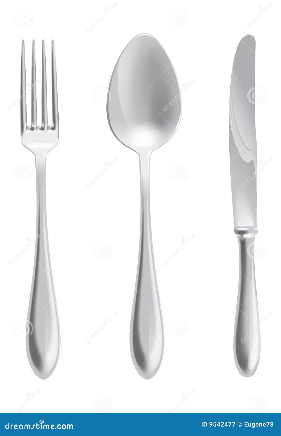 Tischbesteck. Ein Messer, ein Löffel und eine Gabel auf weißem Hintergrund. Vektorursprüngliches Bild betriebsbereit zum Download.