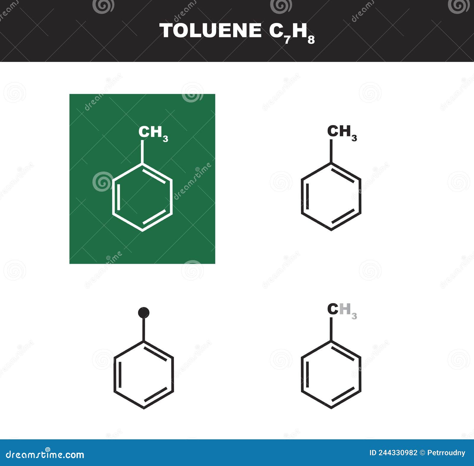 Vector Molecule of Toluene in Several Variants Organic Chemistry