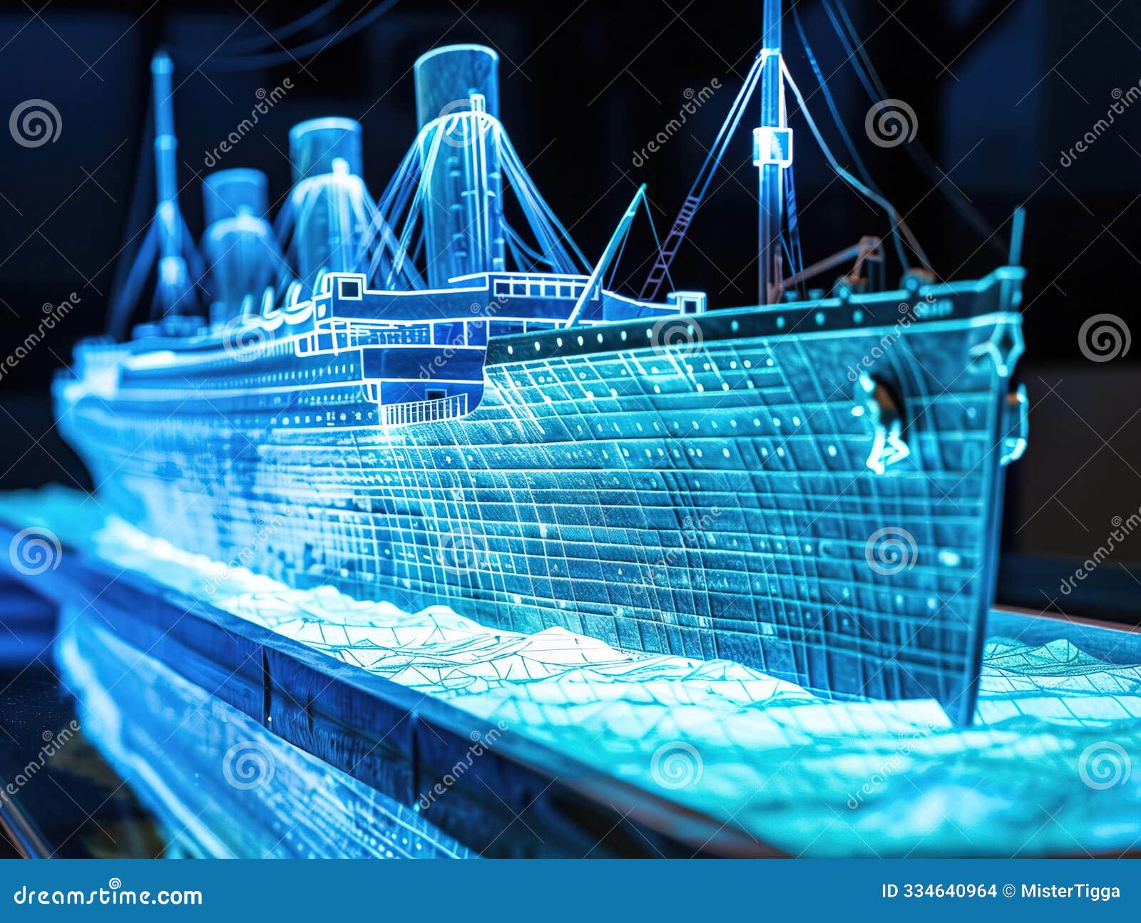 Titanic Visualization with Augmented Reality Transparent Titanic in Studio Drawing in Blue ...
