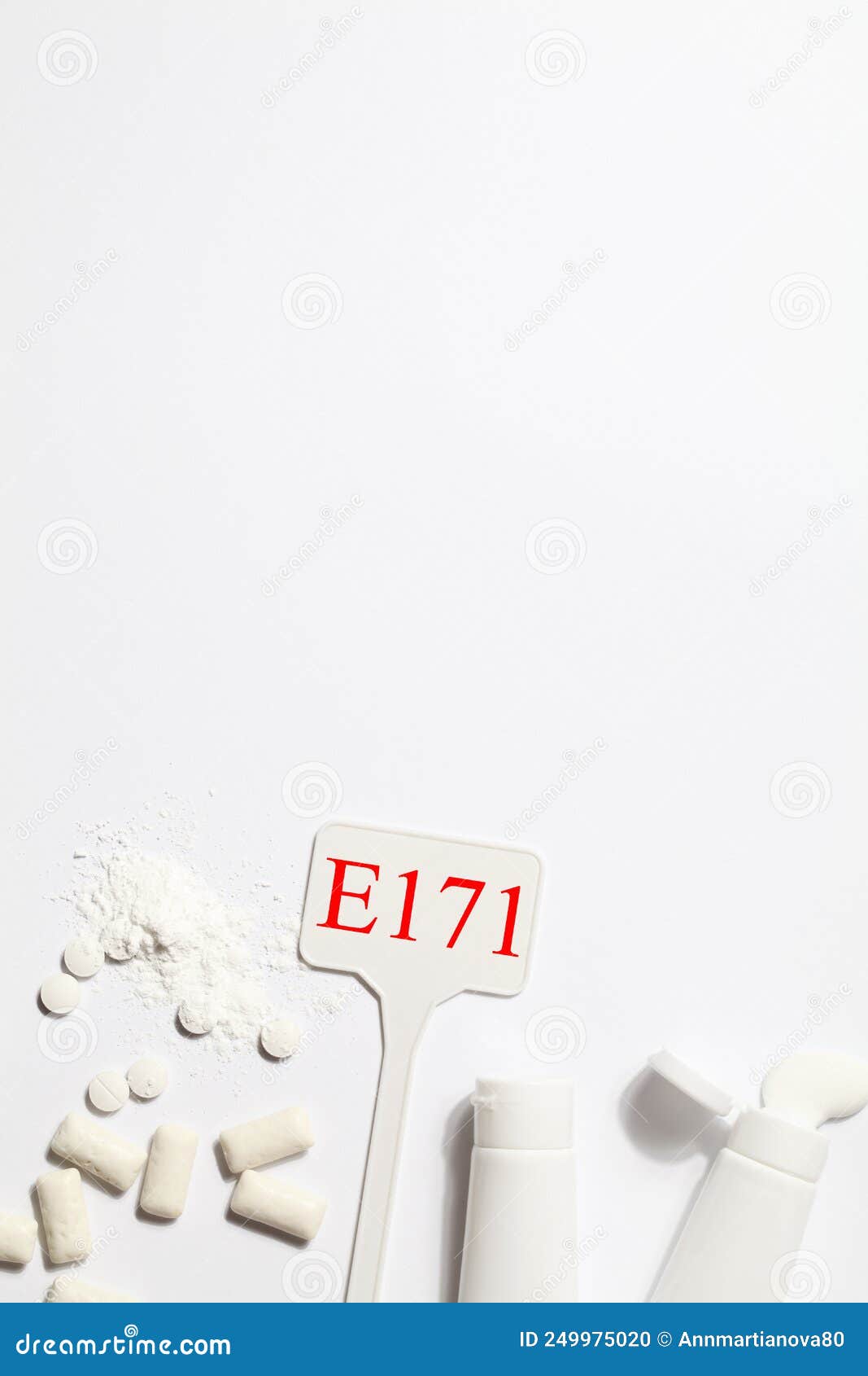 Titanium Dioxide, E171, Dangerous Additive Concept. Gum, Pills
