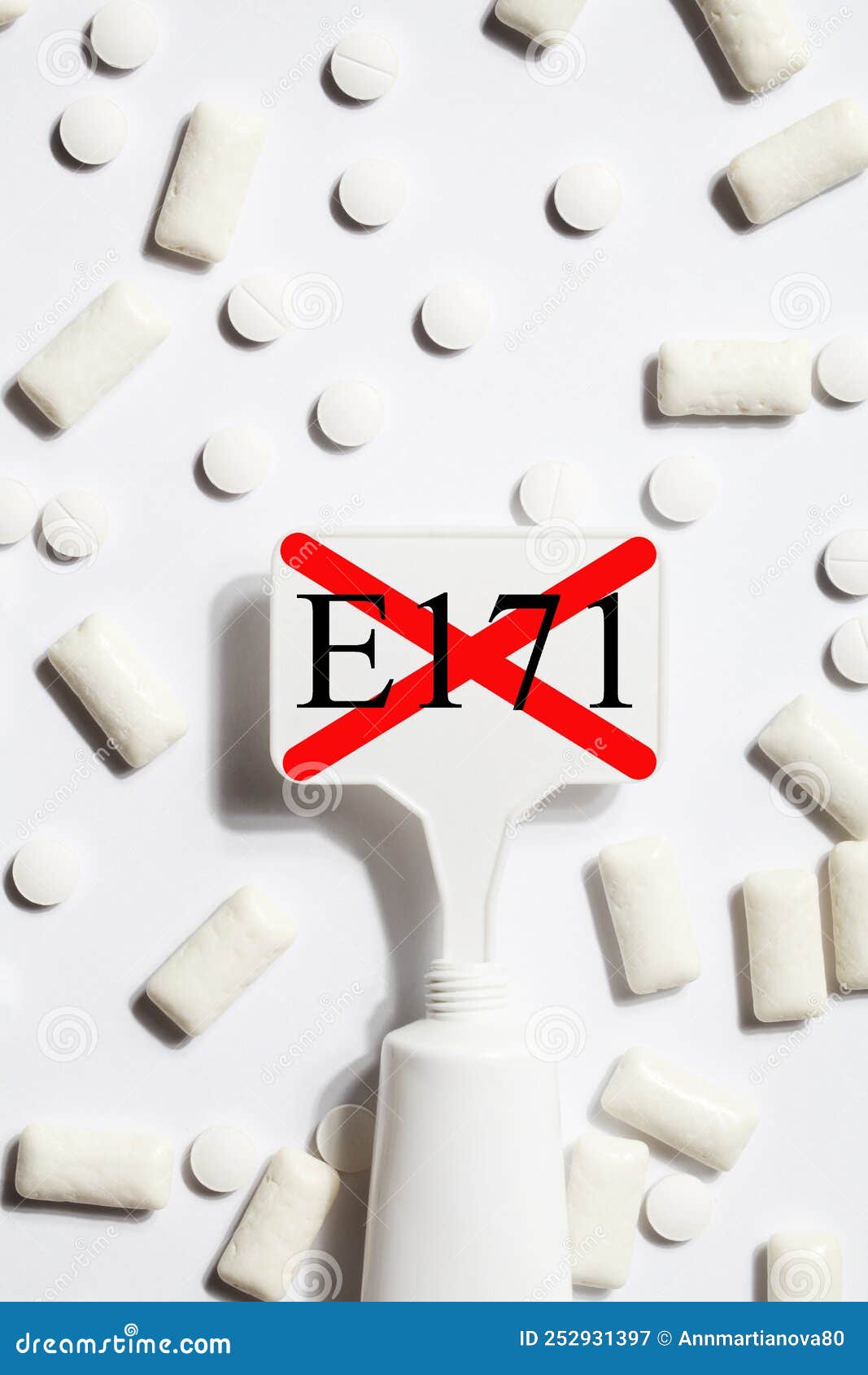 Titanium Dioxide, E171, Dangerous Additive Concept. Gum, Pills