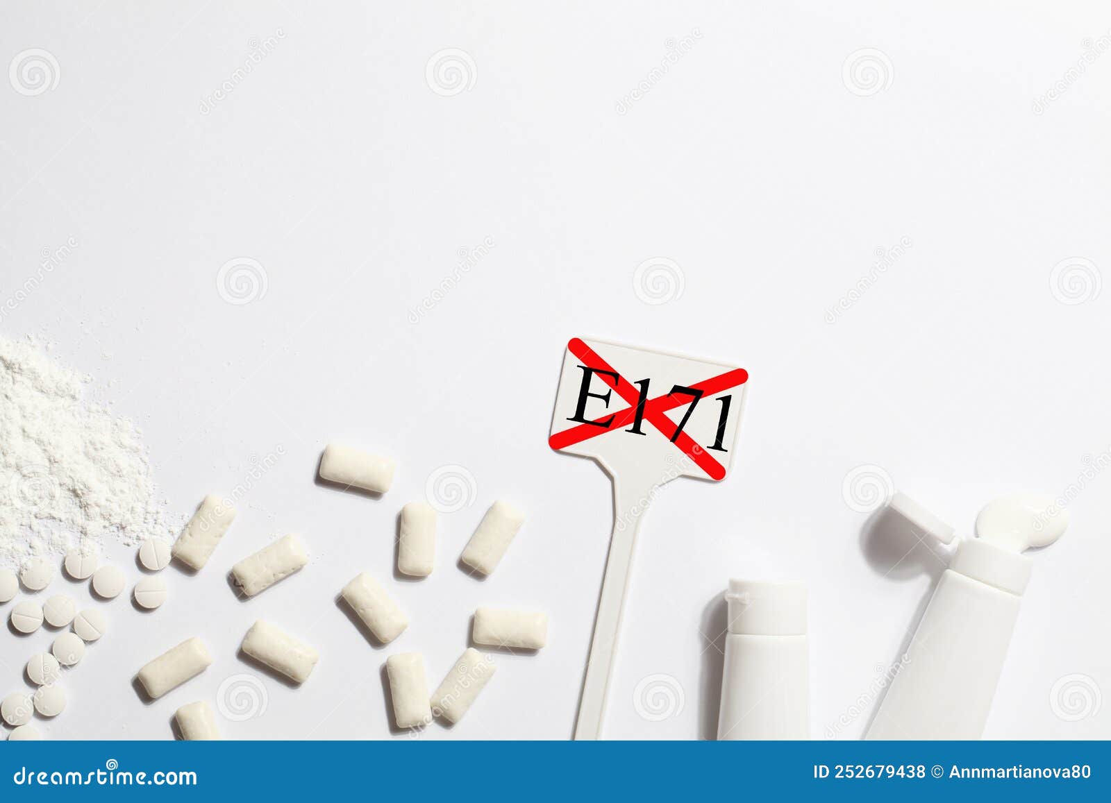 Titanium Dioxide, E171, Dangerous Additive Concept. Gum, Pills