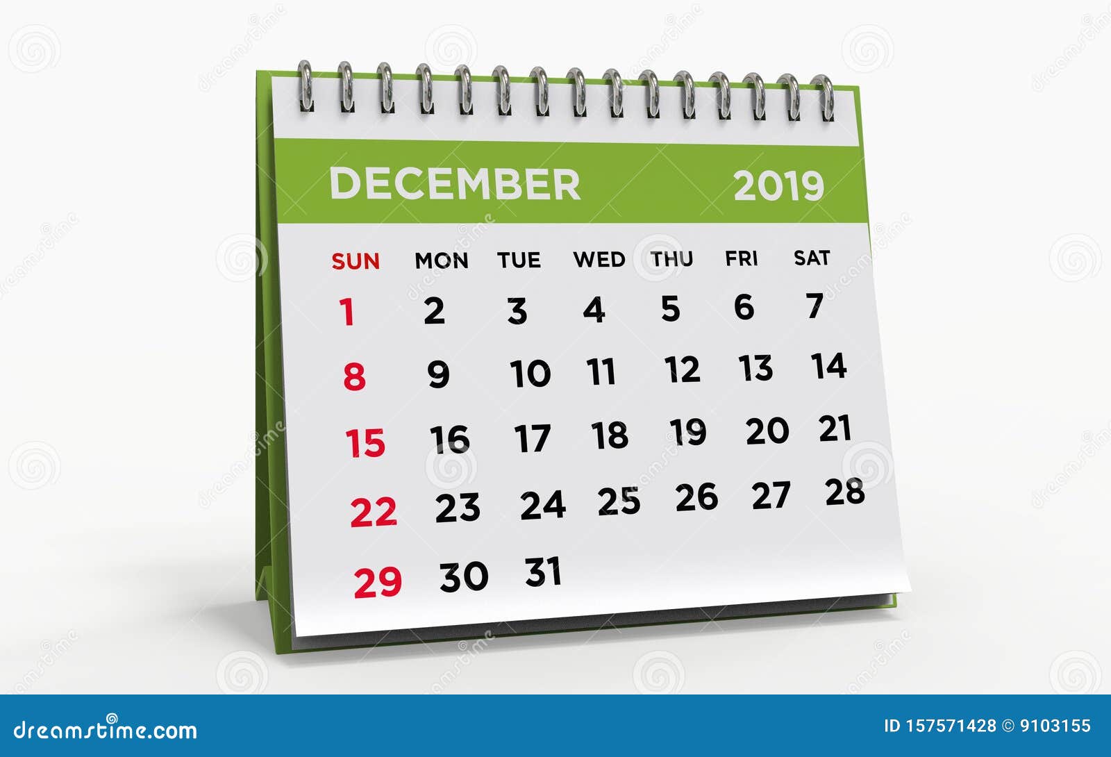 Title Desk Calendar with a Ring Binder, December 2019 Stock