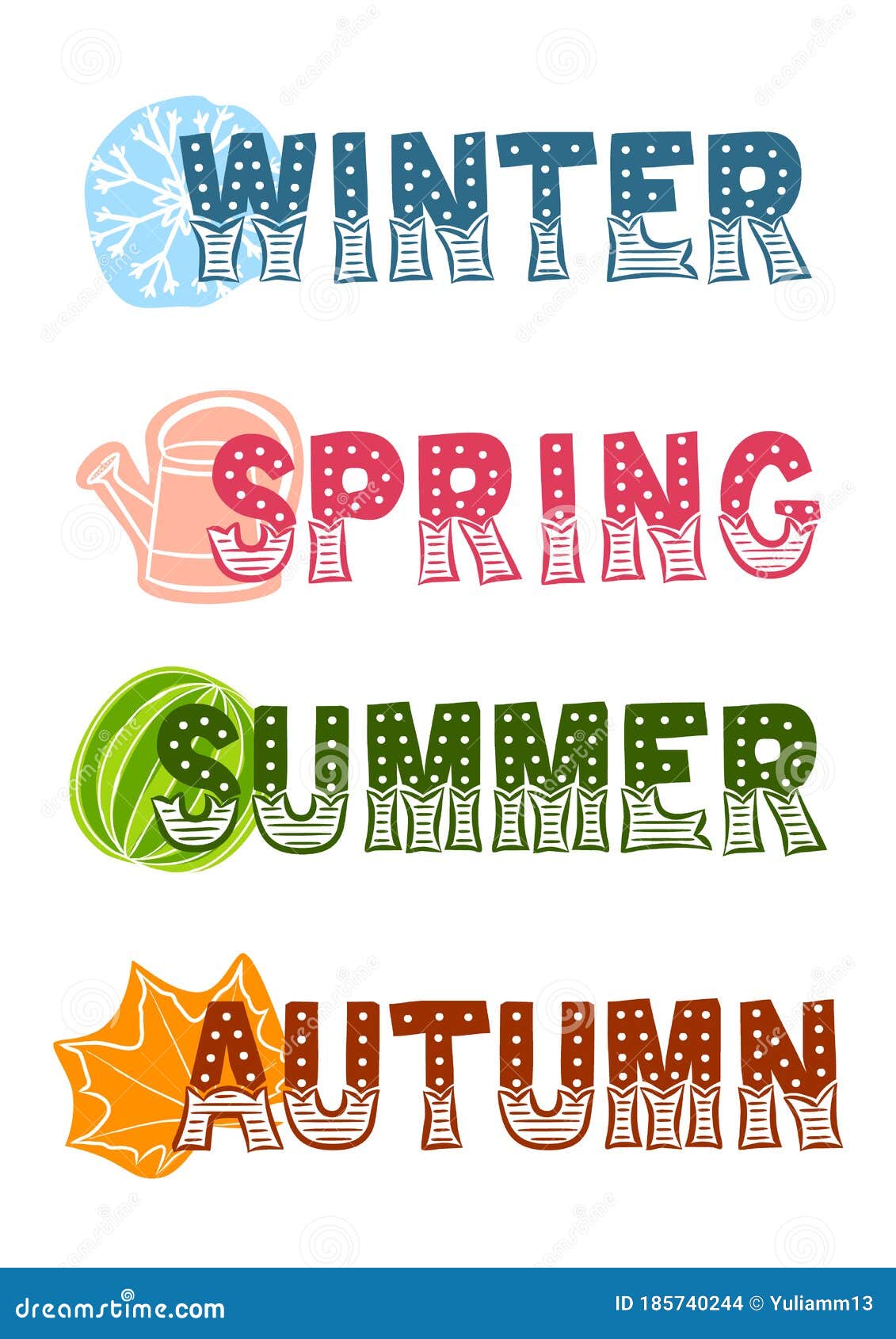 The Titles of the Seasons for the Calendar Stock Illustration