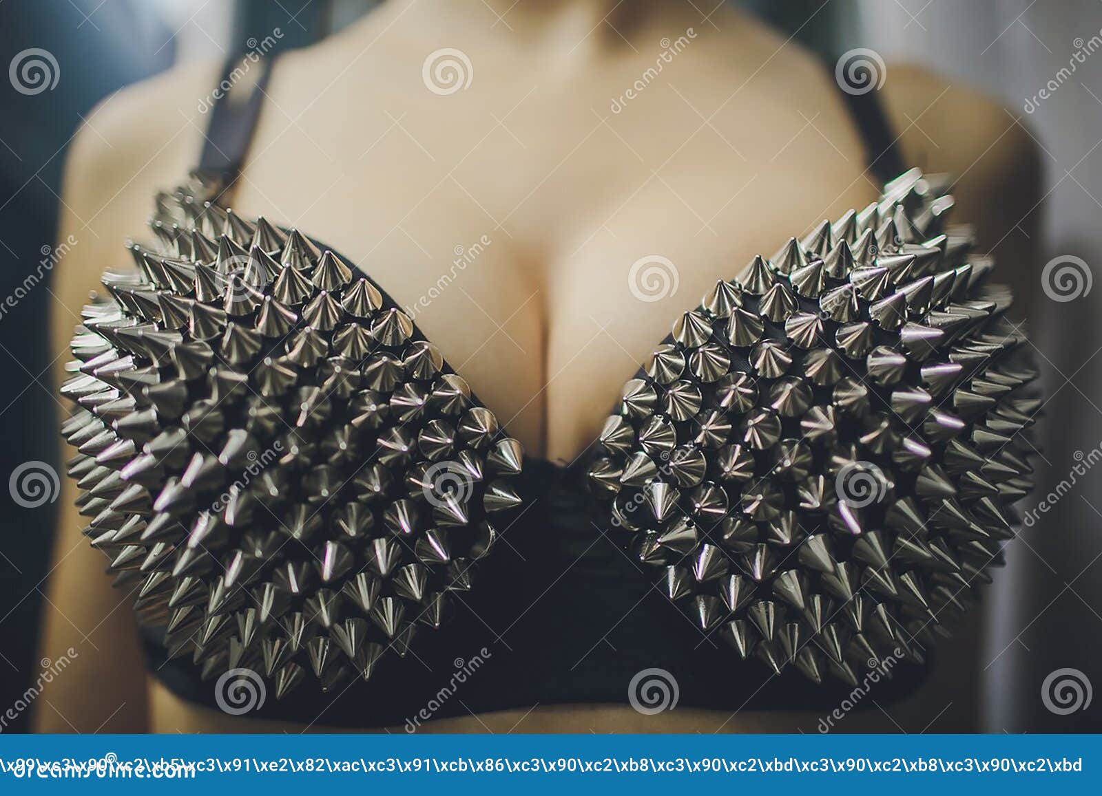 Tits Close Up with Bdsm Spiked Bra. Bdsm Concept. Side View. Copyspace.  Part of Body. Stock Image - Image of necklace, hair: 212073935