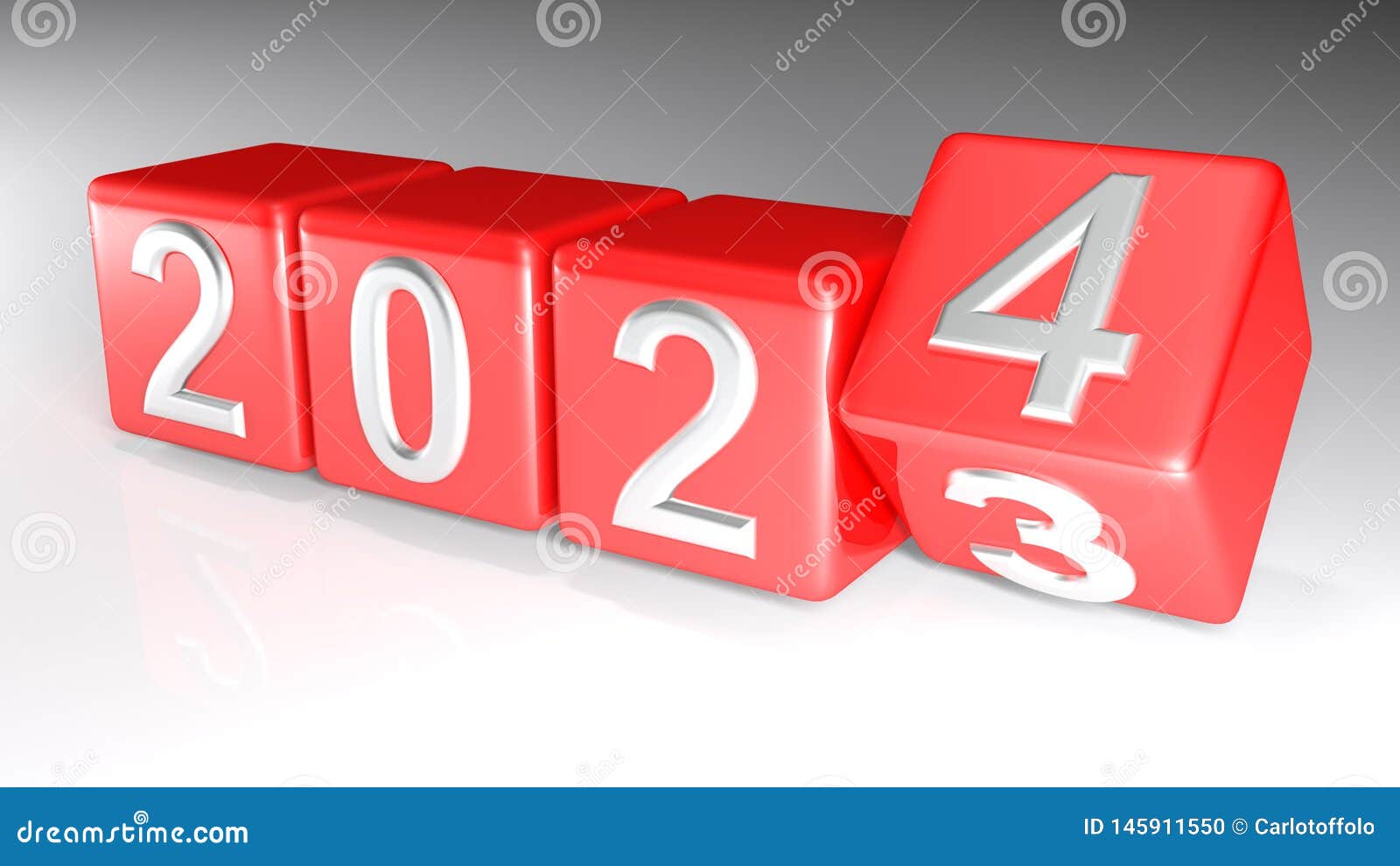 2023 To 2024 Changing Cubes 3D Rendering Stock Illustration
