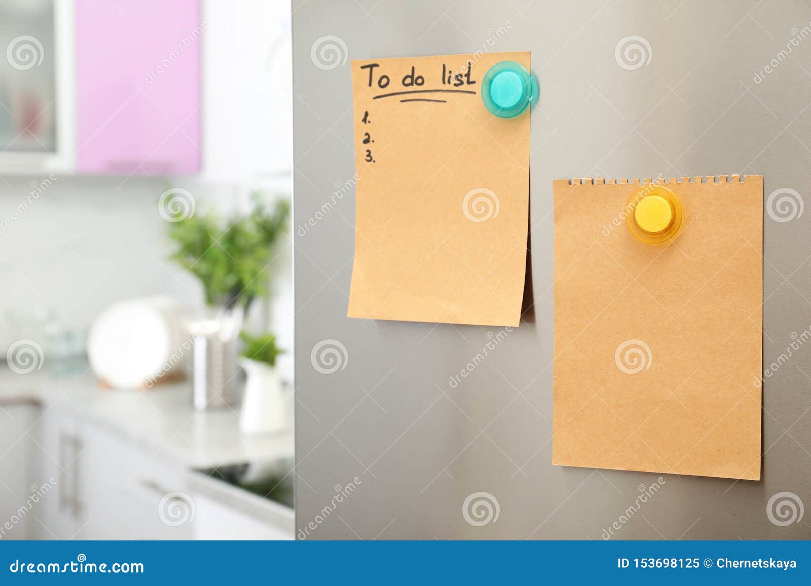 To Do List And Empty Sheet Of Paper With Magnets On Refrigerator