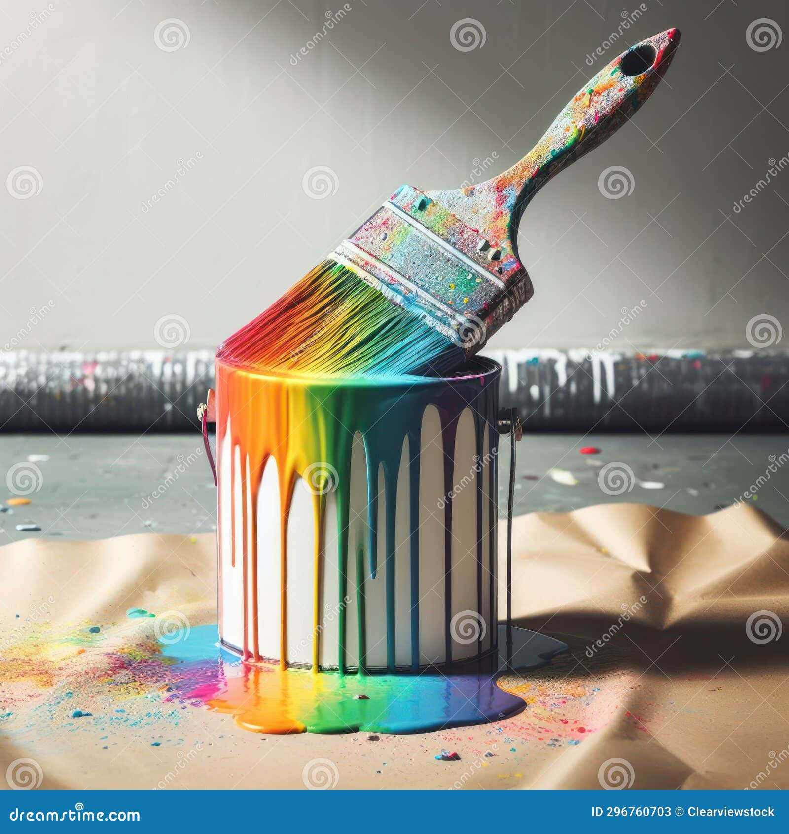 About To Paint the Wall with Rainbow Paint Stock Illustration
